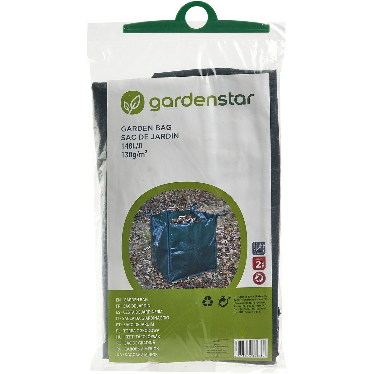 GARDENSTAR Sac de jardin vert - 148 L - 53 x 53 x 53 cm - 130G/m²