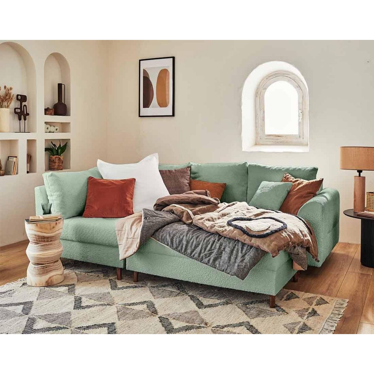 LISA DESIGN Rune - canapé d'angle gauche - 4 places - avec pouf d'appoint - en tissu bouclette