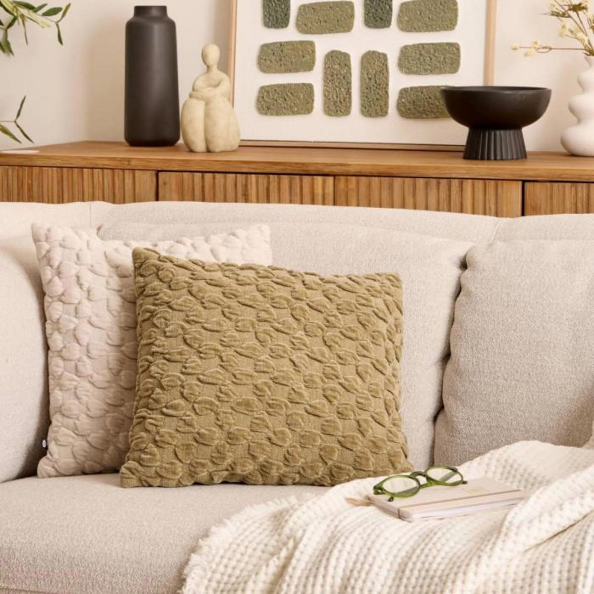 ATMOSPHERA Coussin Chenillé 3D  Nova  40x40cm Kaki