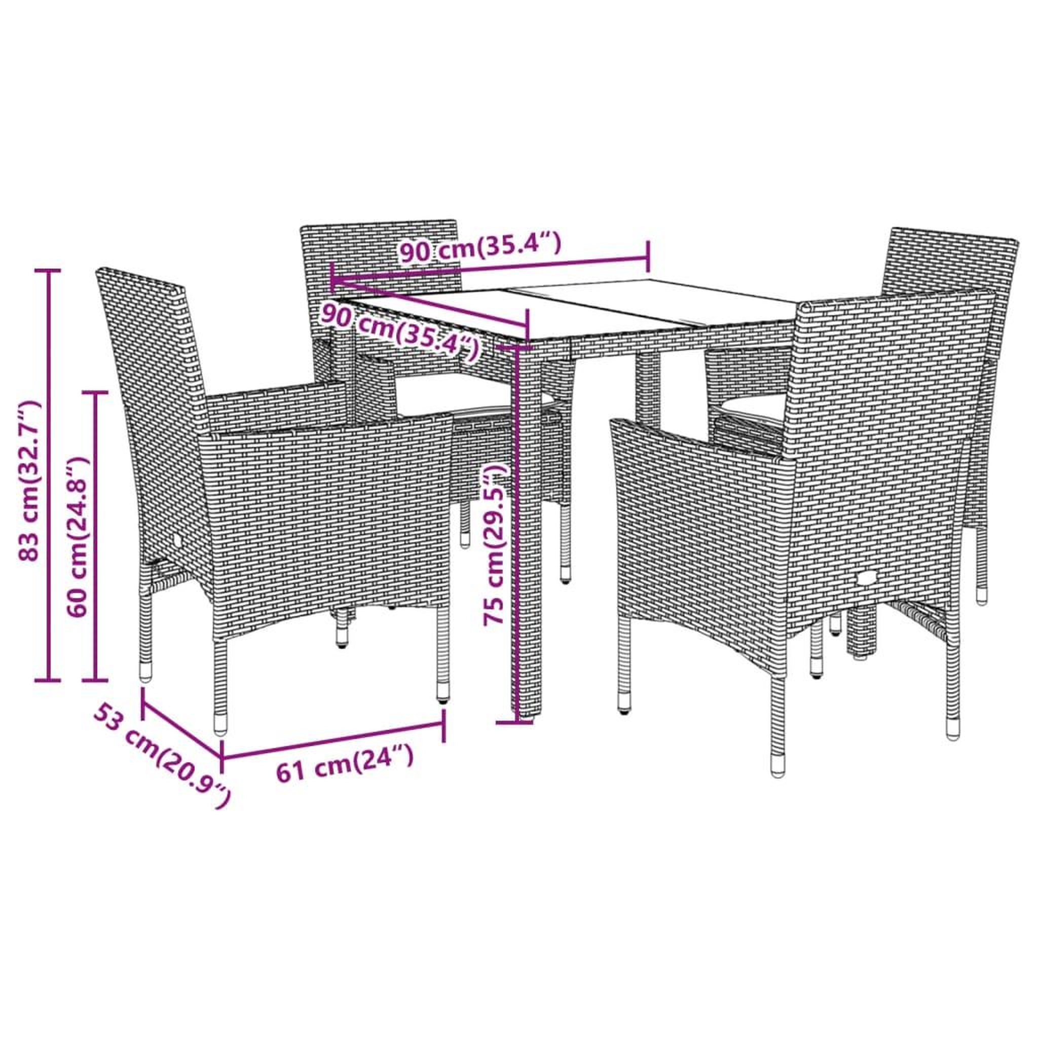Voir la diapositive 6 : VIDAXL Ensemble a manger de jardin et coussins 5 pcs noir rotin acacia