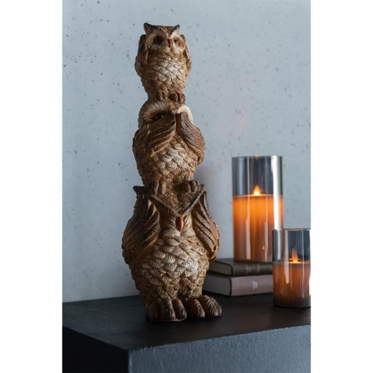 Paris Prix Statuette Hiboux sur Épaule  Pyramide  46cm Marron