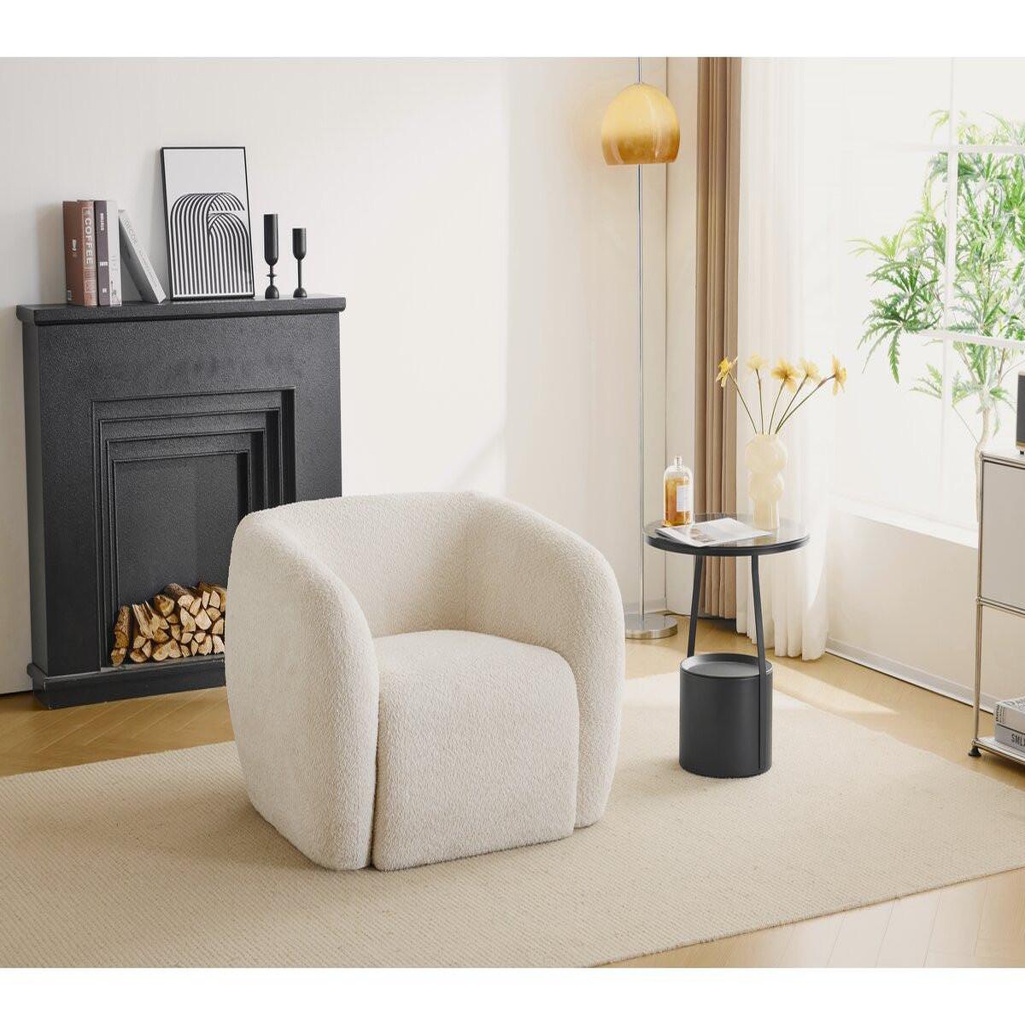 Voir la diapositive 2 : Habitat et Jardin Fauteuil tissu bouclette  Washington  - Blanc