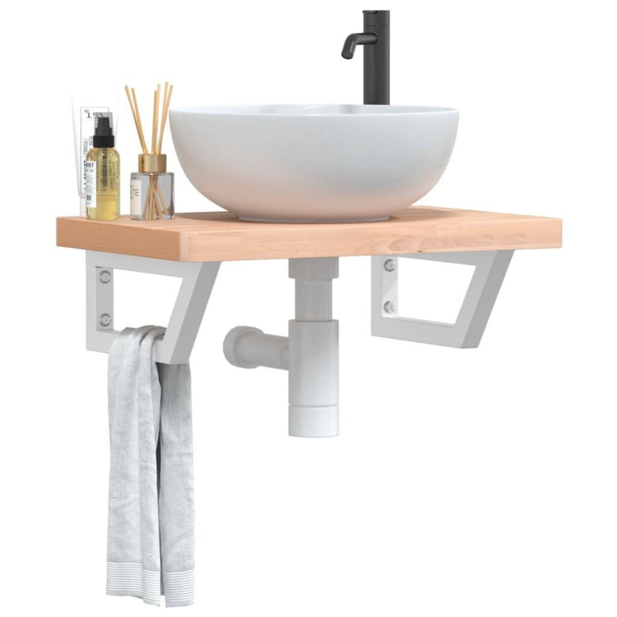 VIDAXL Etagere de vasque murale acier et bois massif de hetre