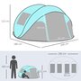 OUTSUNNY Tente pop up montage instantané - tente de camping 3-4 pers.  - 2 portes, 2 fenêtres moustiquaires - dim. 2,86L x 2,09l x 1,22H m - fibre verre polyester bleu gris