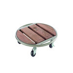 Nortene Support à roulettes bois FSC sur structure métal FLORA ROLL METAL WOOD - Gris - Ø 35 cm