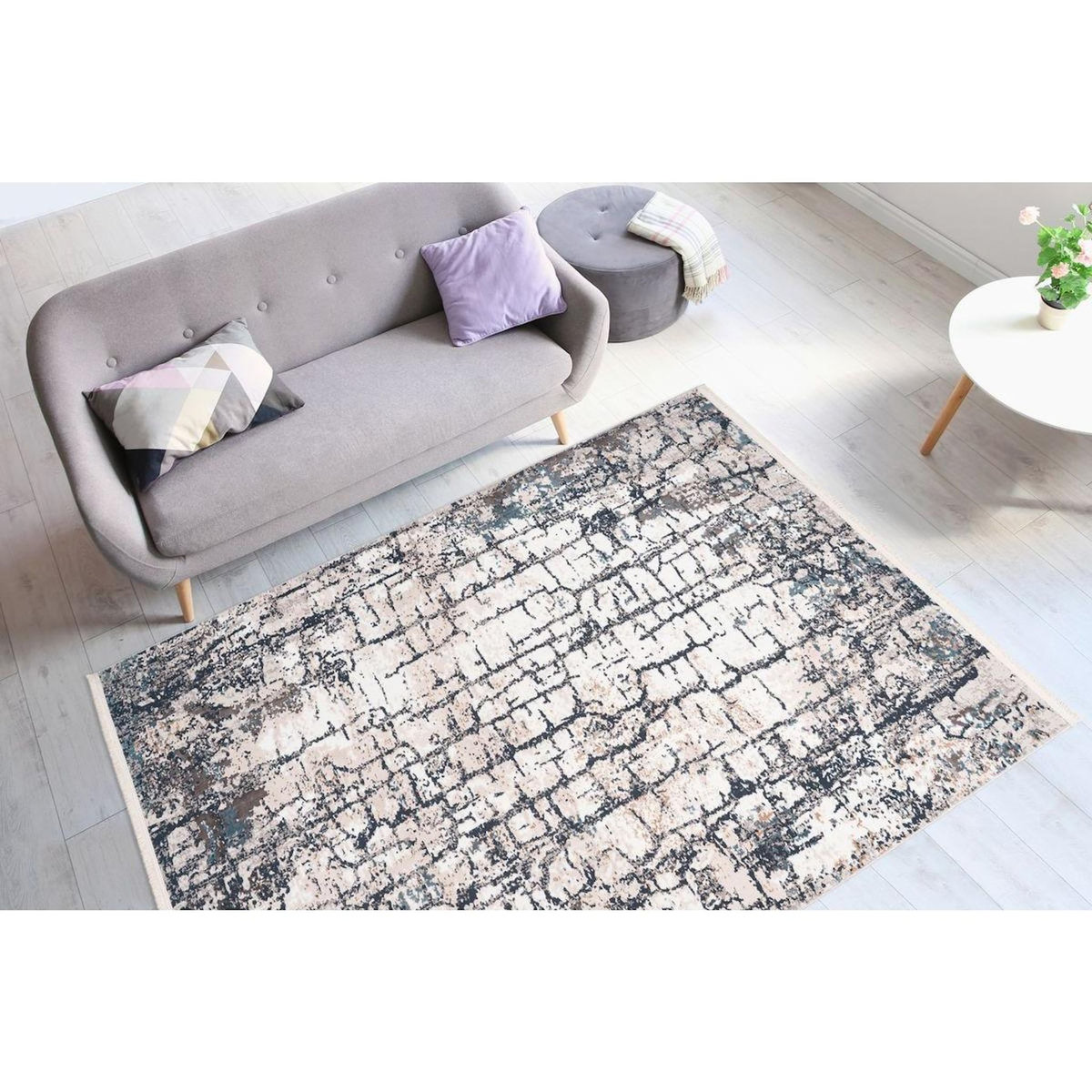 Paris Prix Tapis Vintage à Franges  Akropolis I  Gris & Bleu
