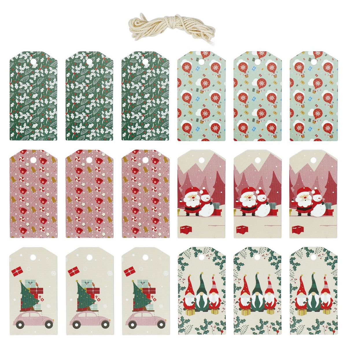 AUCHAN Etiquettes cadeau 18 pcs + ficelle