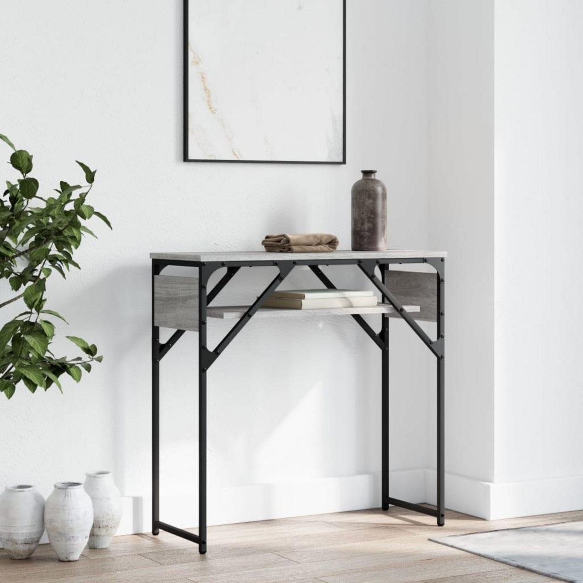 VIDAXL Table console avec etagere sonoma gris 75x30x75 cm