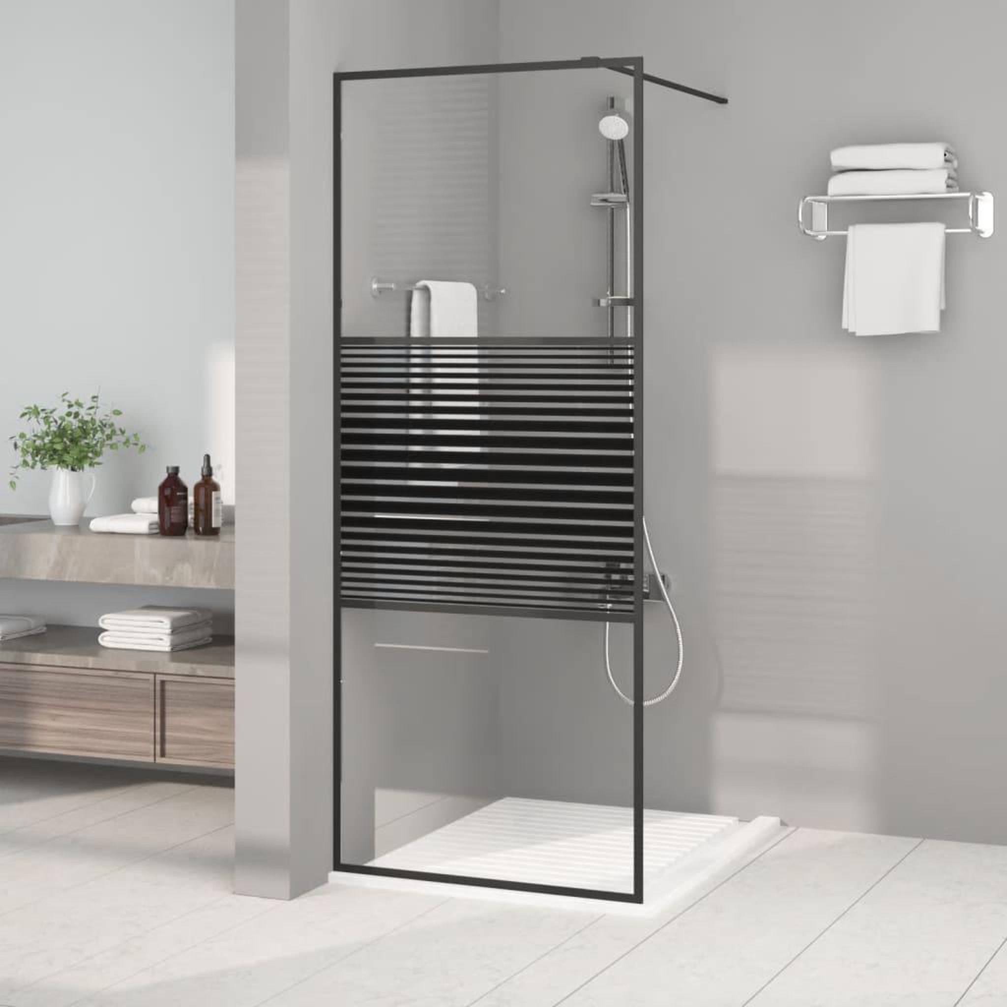 Voir la diapositive 1 : VIDAXL Paroi de douche Noir 80x195 cm Verre ESG transparent