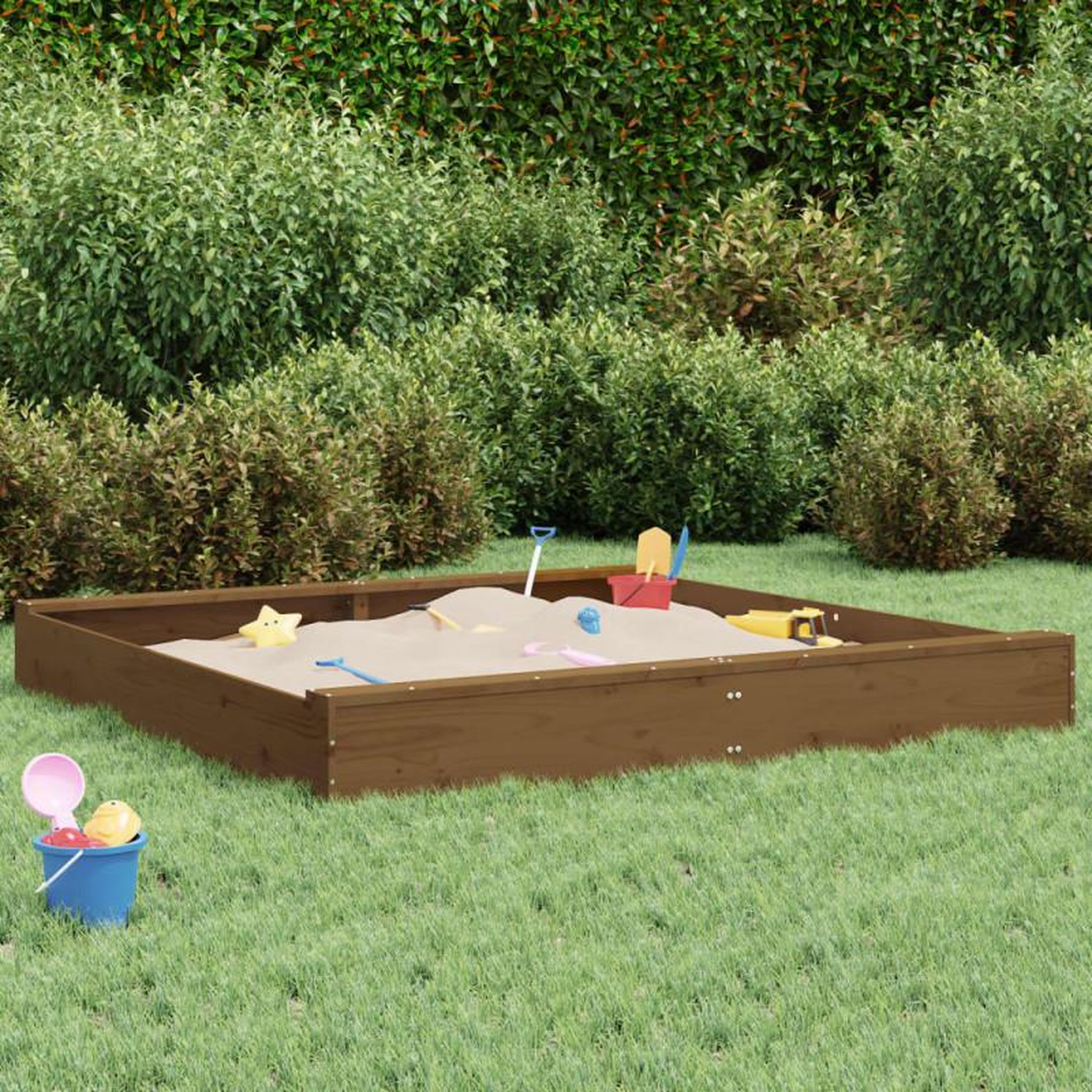 Voir la diapositive 1 : VIDAXL Bac à sable avec sièges marron miel carré bois de pin massif