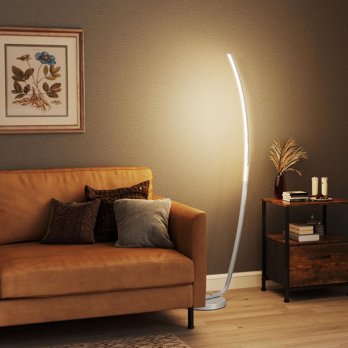 HOMCOM Lampadaire arc design LED - luminosité réglable - H.147 cm - alliage alu.