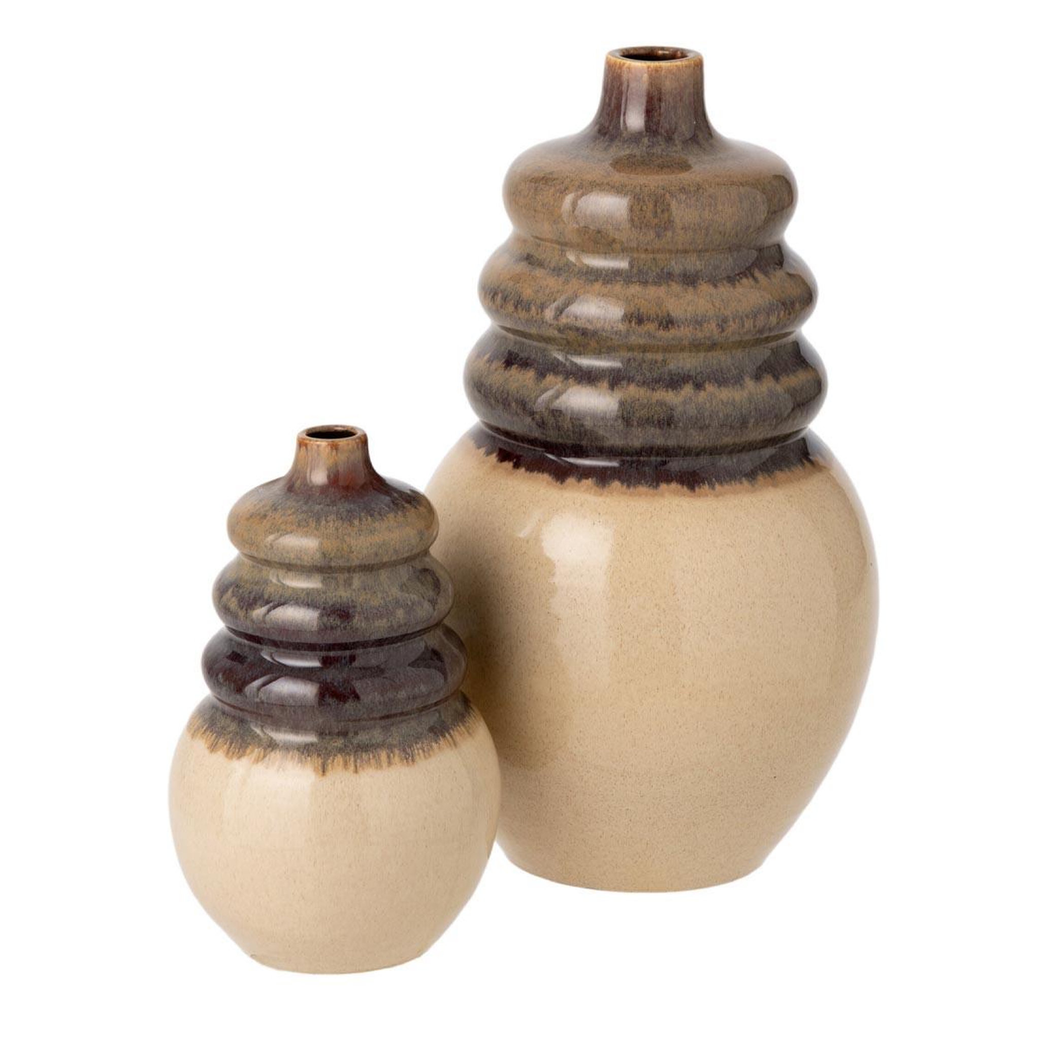 Voir la diapositive 2 : J-LINE Vase en céramique  dune castle  30cm beige