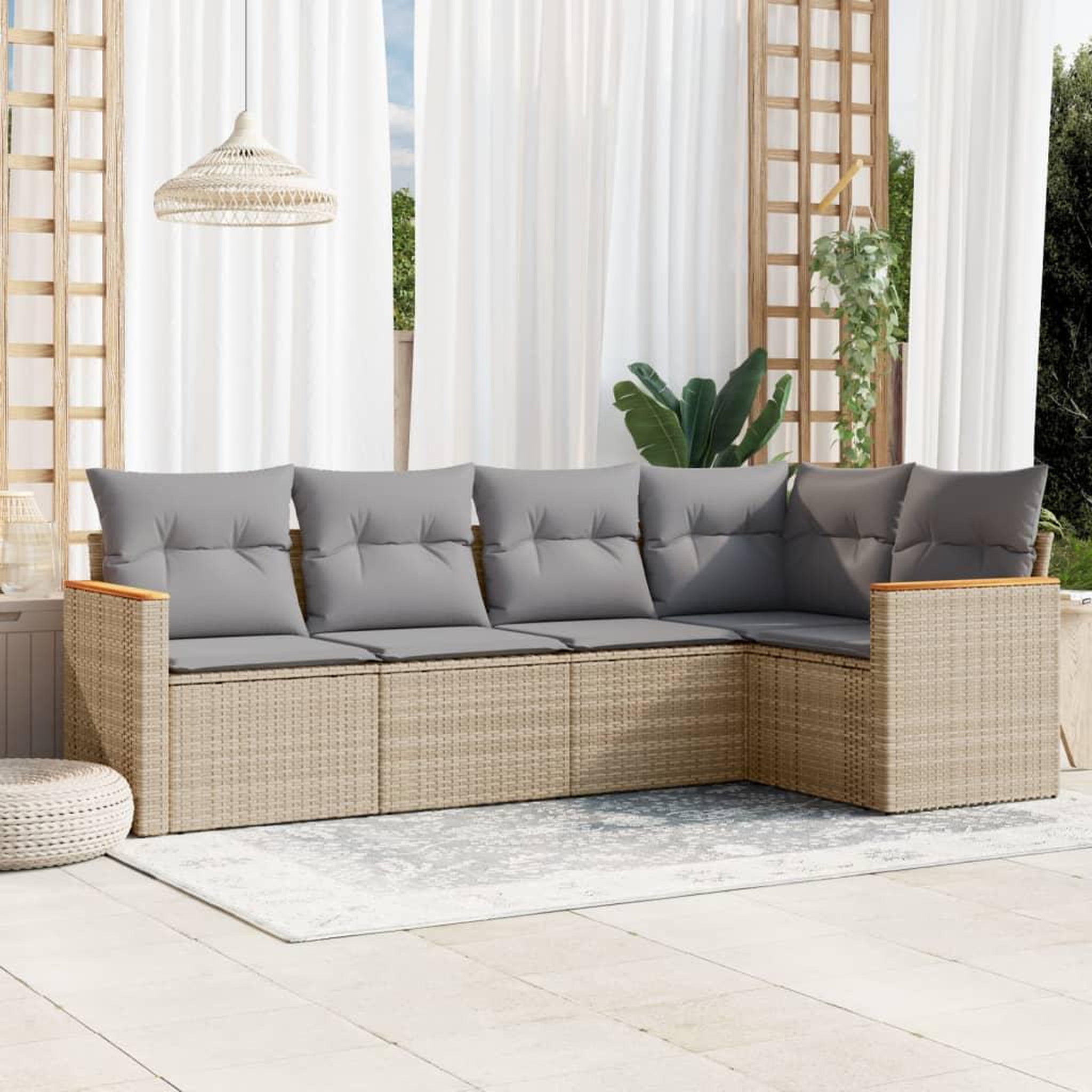 VIDAXL Salon de jardin avec coussins 5 pcs beige resine tressee