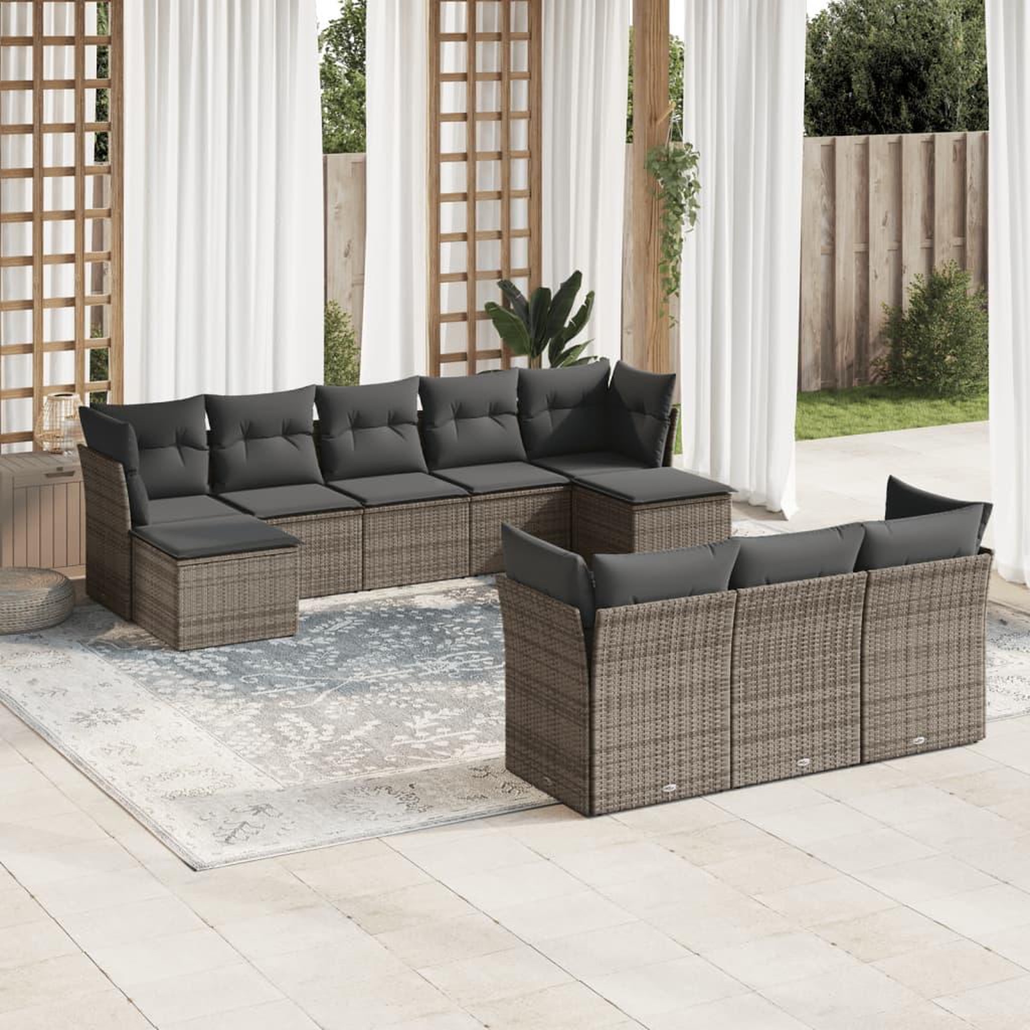 VIDAXL Salon de jardin avec coussins 10 pcs gris resine tressee