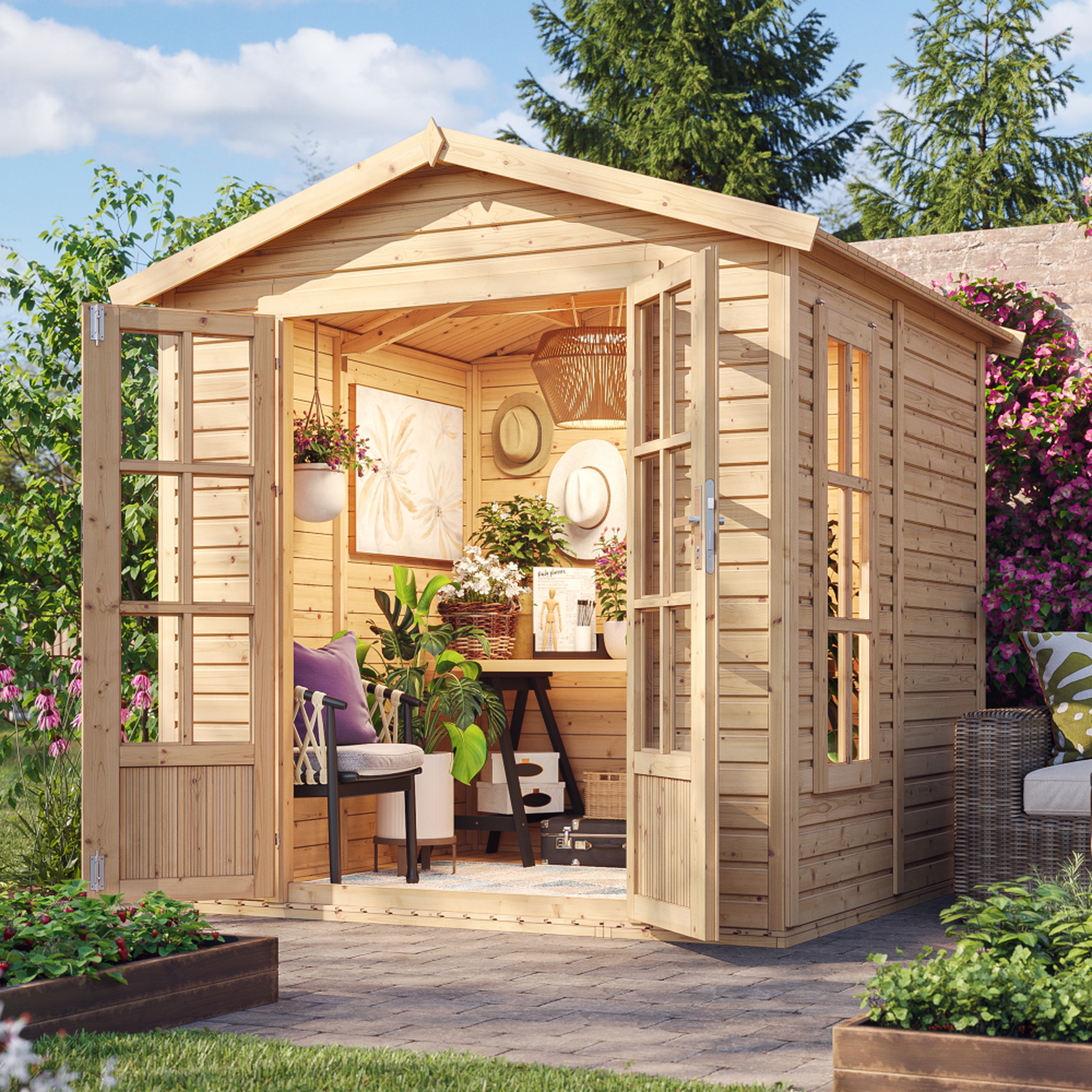 Voir la diapositive 4 : TIMBELA Cabane en bois avec plancher, avec bardeaux bitumineux couleur, Atelier, Studio M351FB+H351FBBLACK
