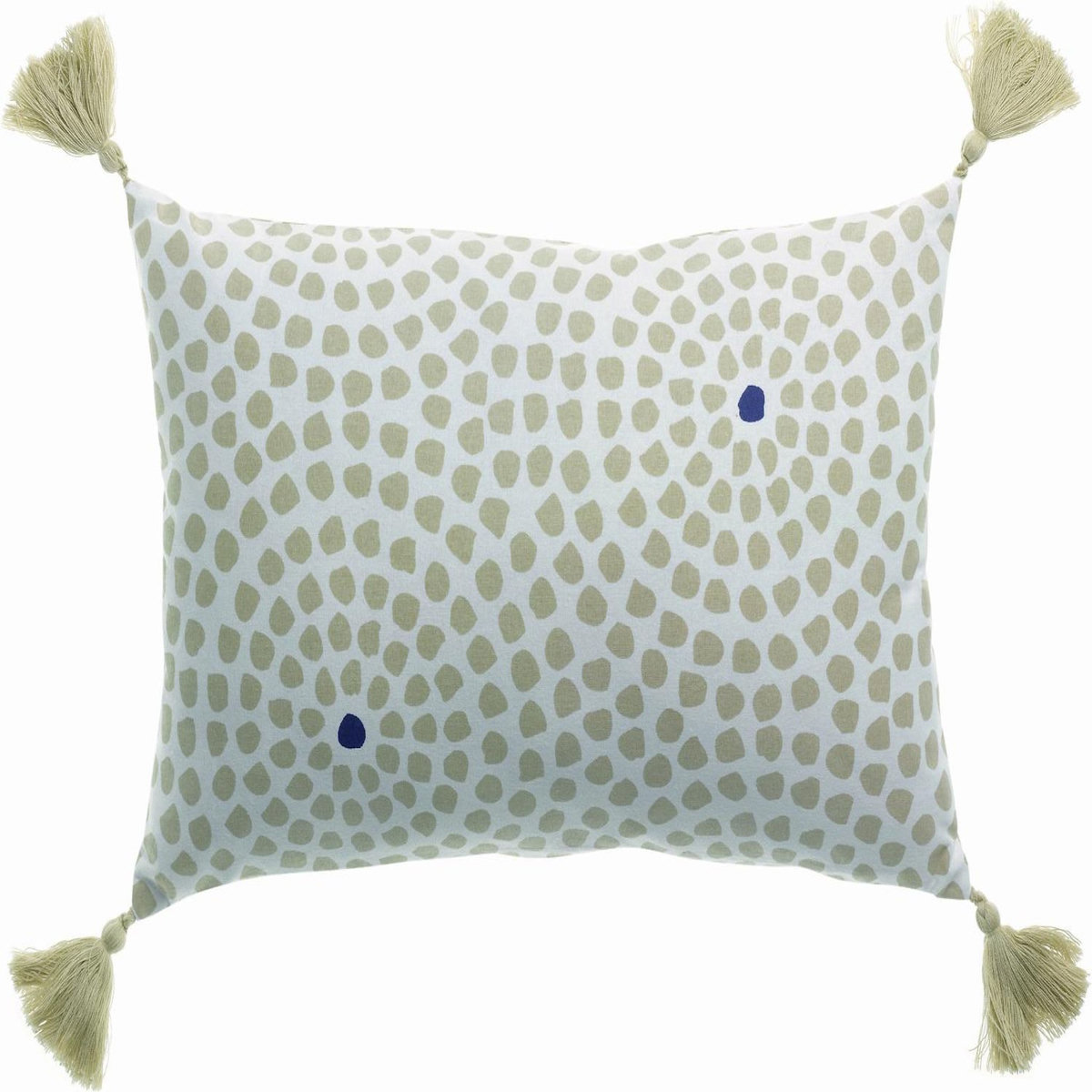 Les Ateliers du Linge Coussin jaita imprime reversible dehoussable avec pompons