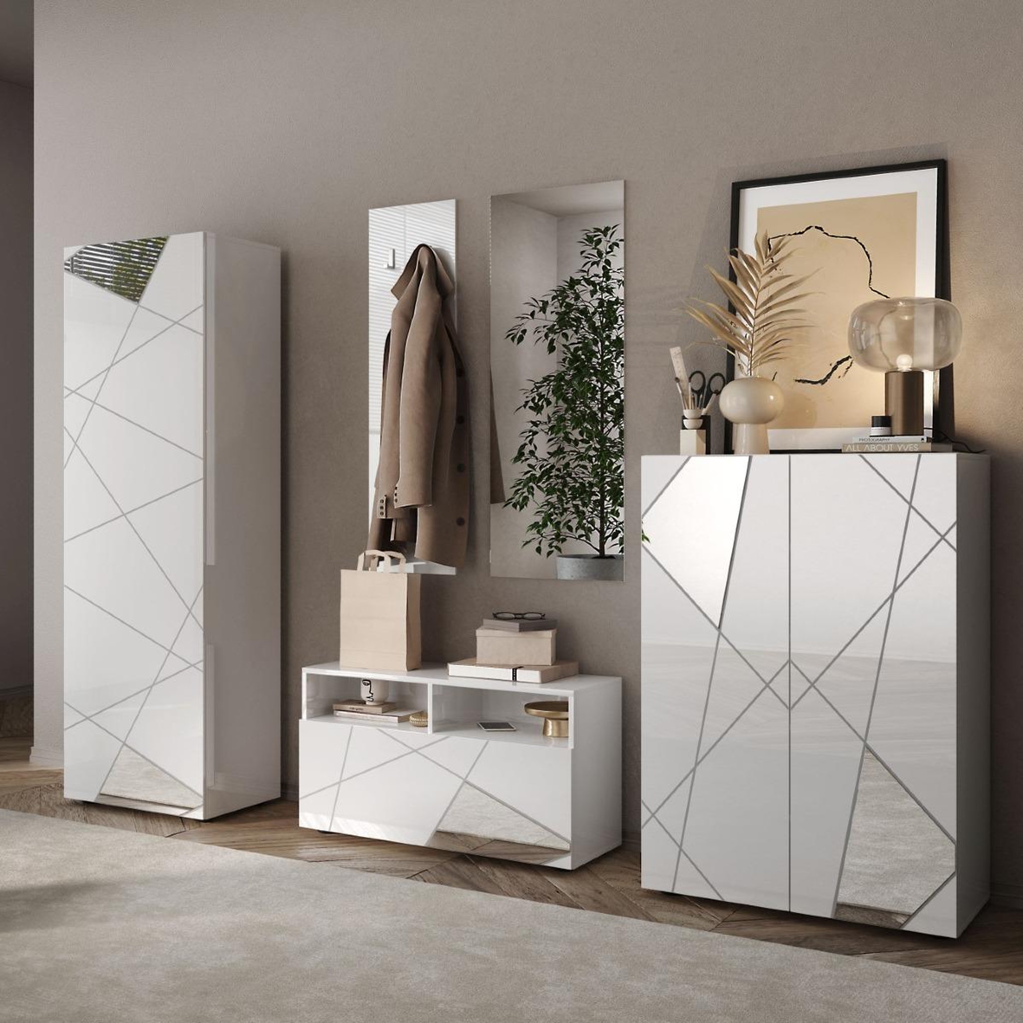 Voir la diapositive 4 : JLC KREATION Armoire moderne 1 porte laqué blanc ANTONIA