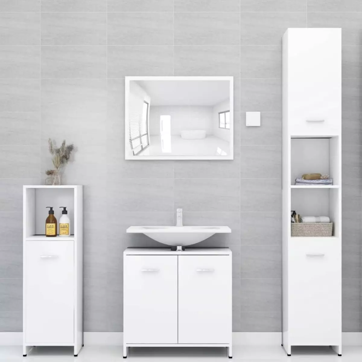 VIDAXL Ensemble de meubles de salle de bain 4 pcs Blanc Agglomere