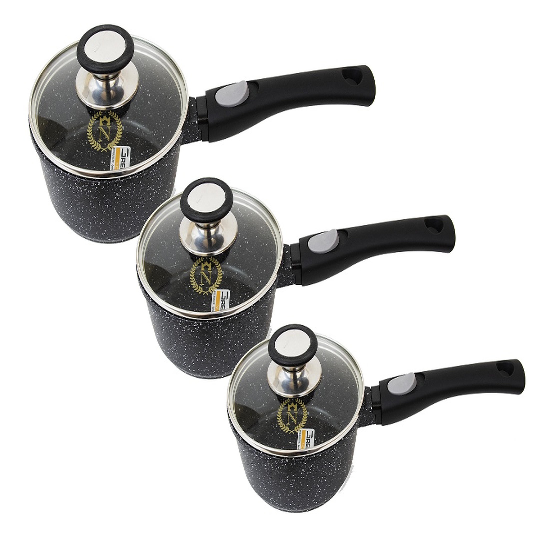 Voir la diapositive 1 : NAPOLEON Set de 3 casseroles induction 9 pièces fonte d'aluminium amovible