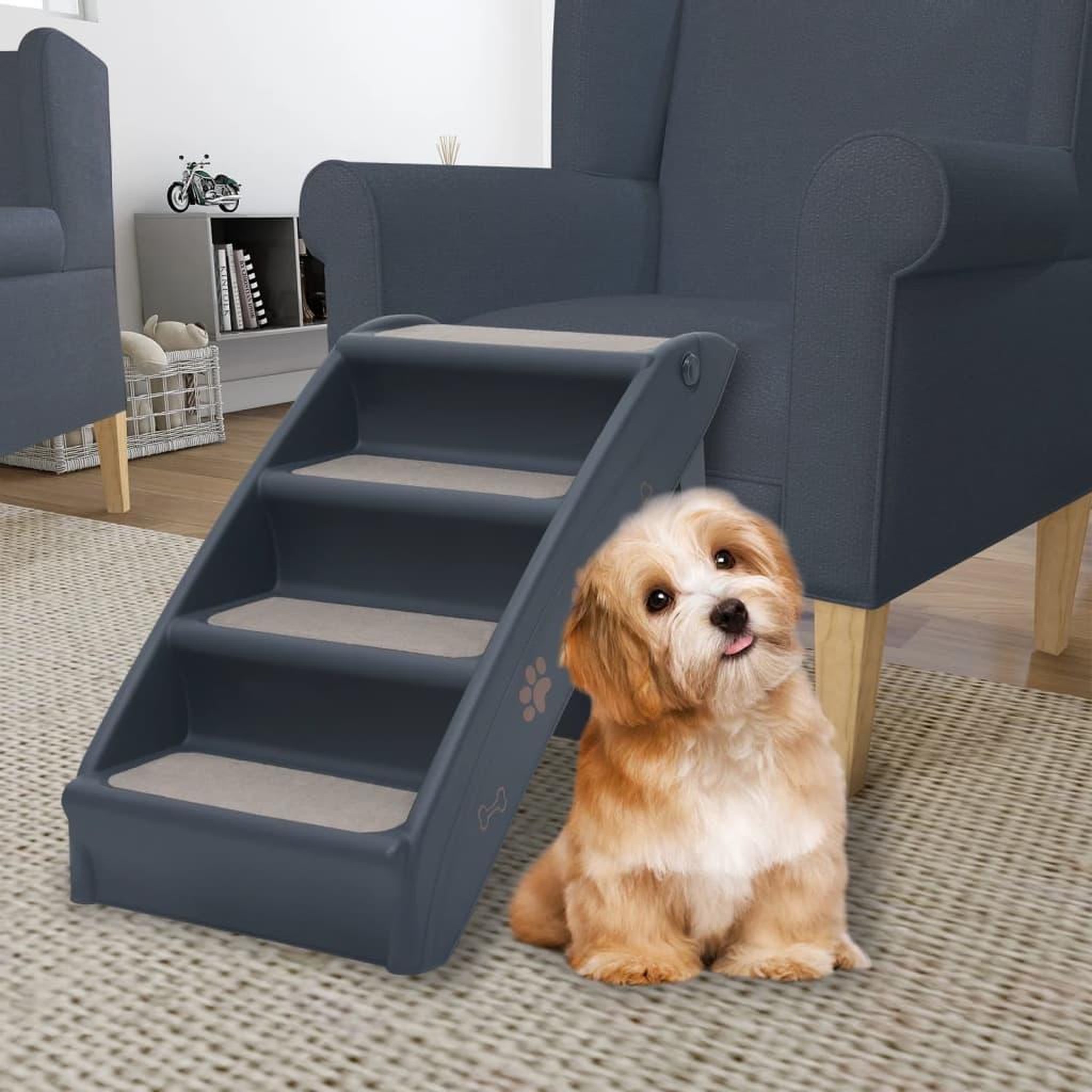 Voir la diapositive 1 : VIDAXL Escalier pliable a 4 marches pour chiens Gris fonce