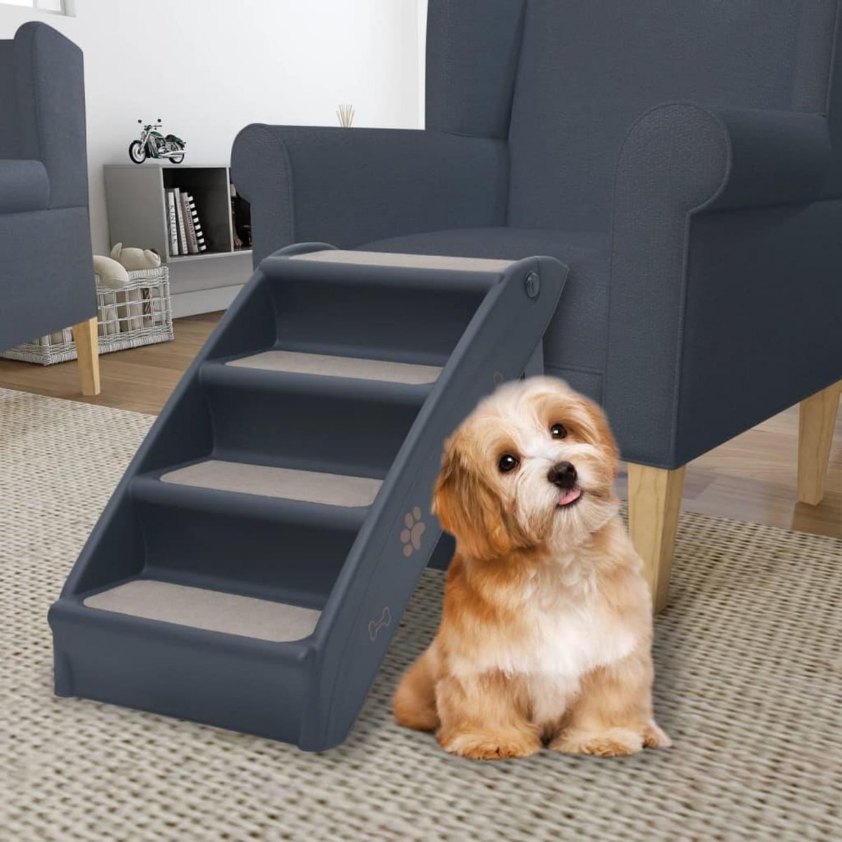 VIDAXL Escalier pliable a 4 marches pour chiens Gris fonce