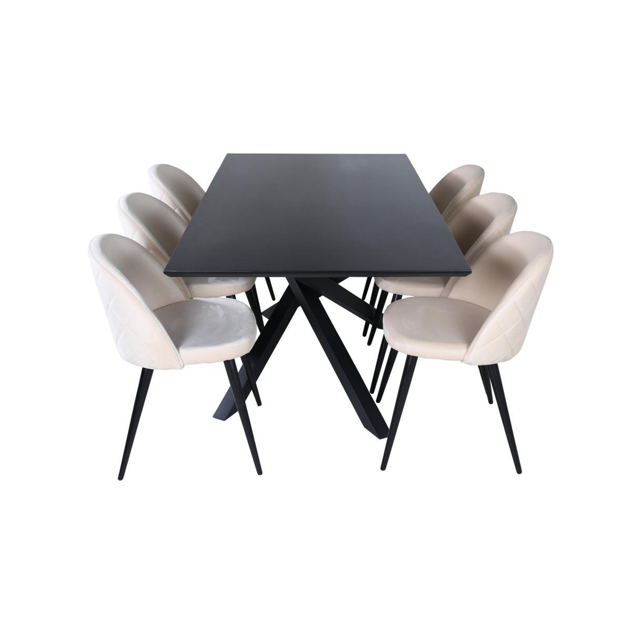 Voir la diapositive 2 : Paris Prix Ensemble table à manger & 6 chaises  piazza & velvet  180cm noir & beige
