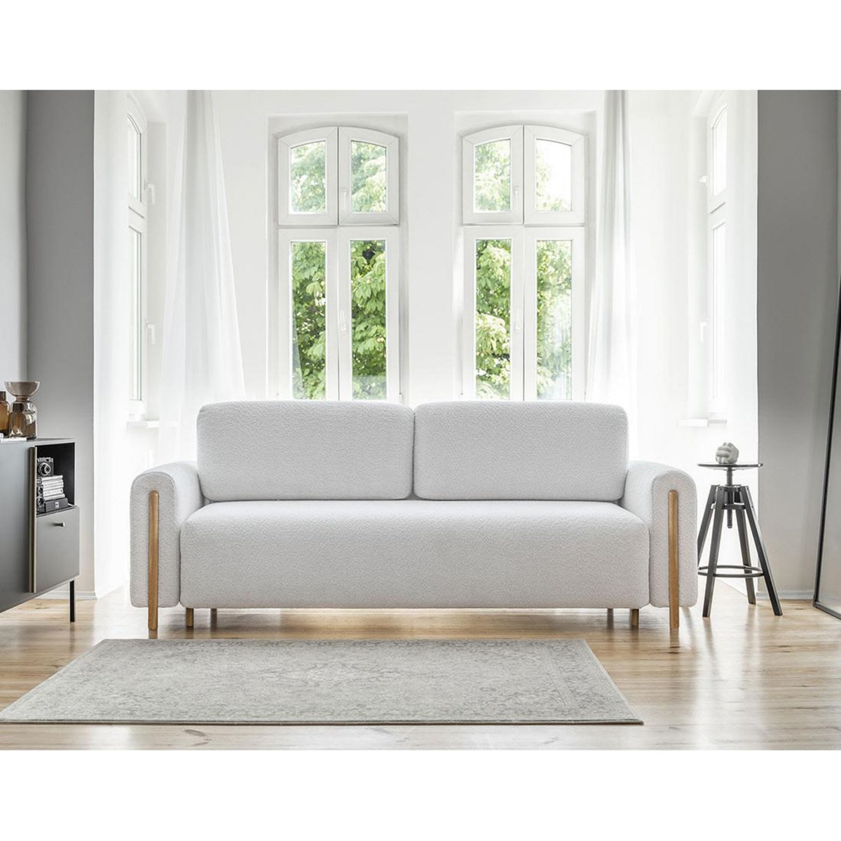 BEST MOBILIER Glendale - canapé droit 3 places - convertible avec coffre - en tissu bouclette