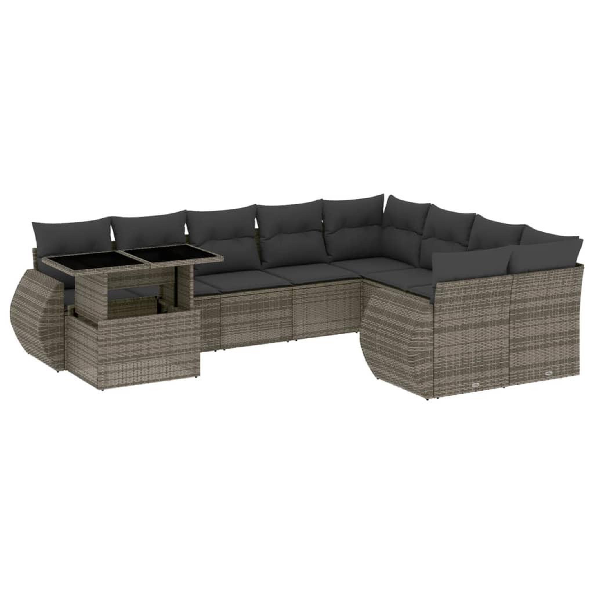 Voir la diapositive 2 : VIDAXL Salon de jardin avec coussins 10 pcs gris resine tressee