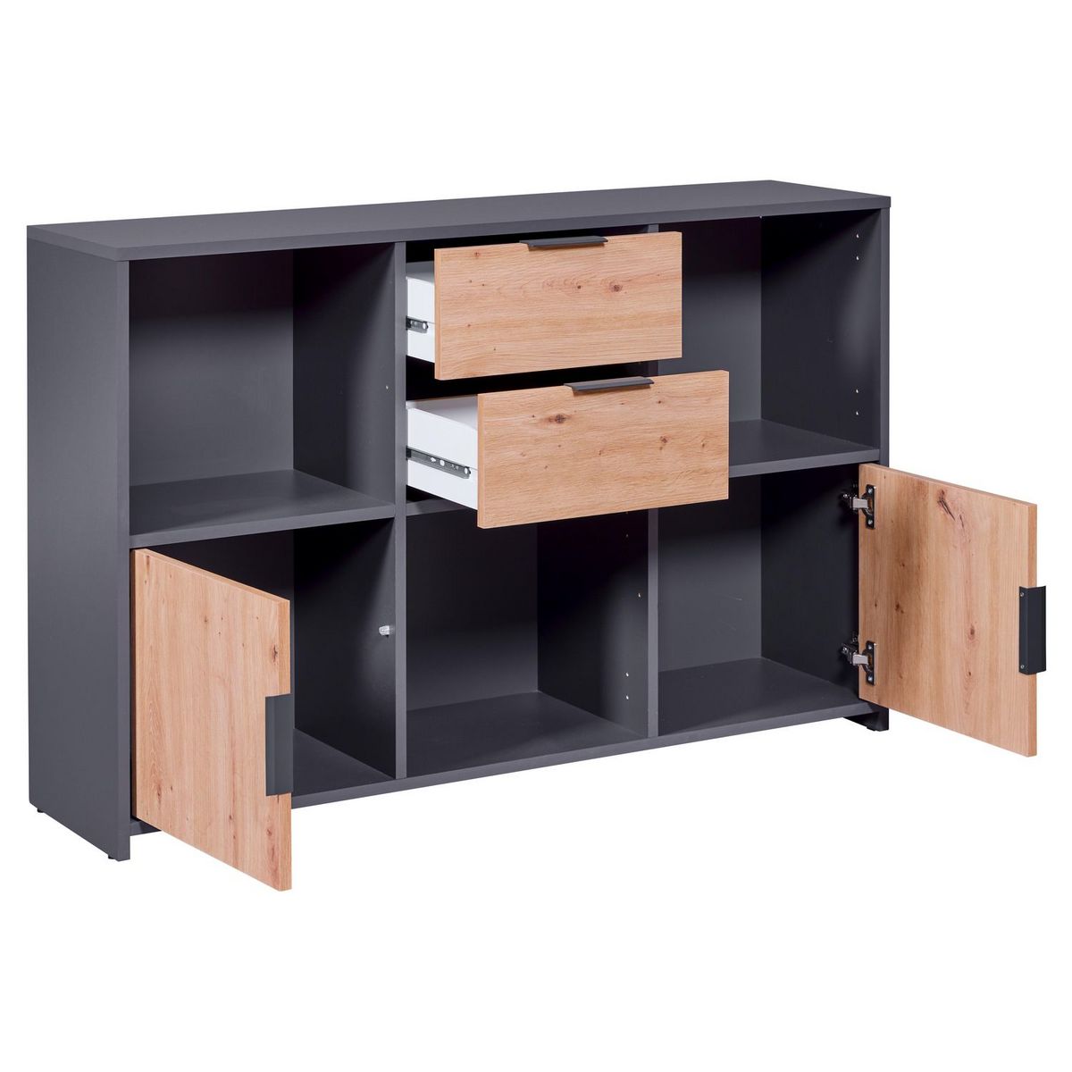 Commode de rangement 2 portes 2 tiroirs 3 niches TEO 