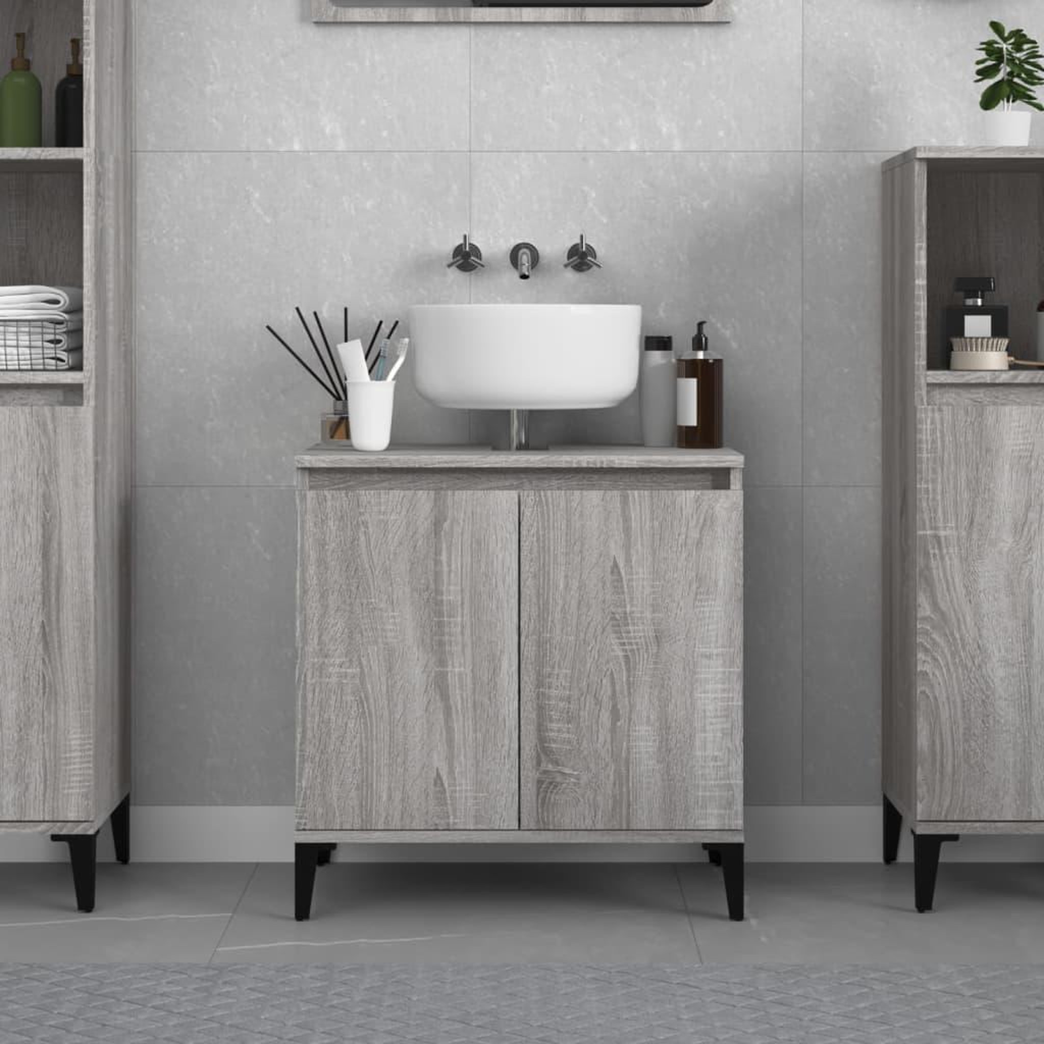 Voir la diapositive 1 : VIDAXL Meuble d'evier sonoma gris 58x33x60 cm bois d'ingenierie