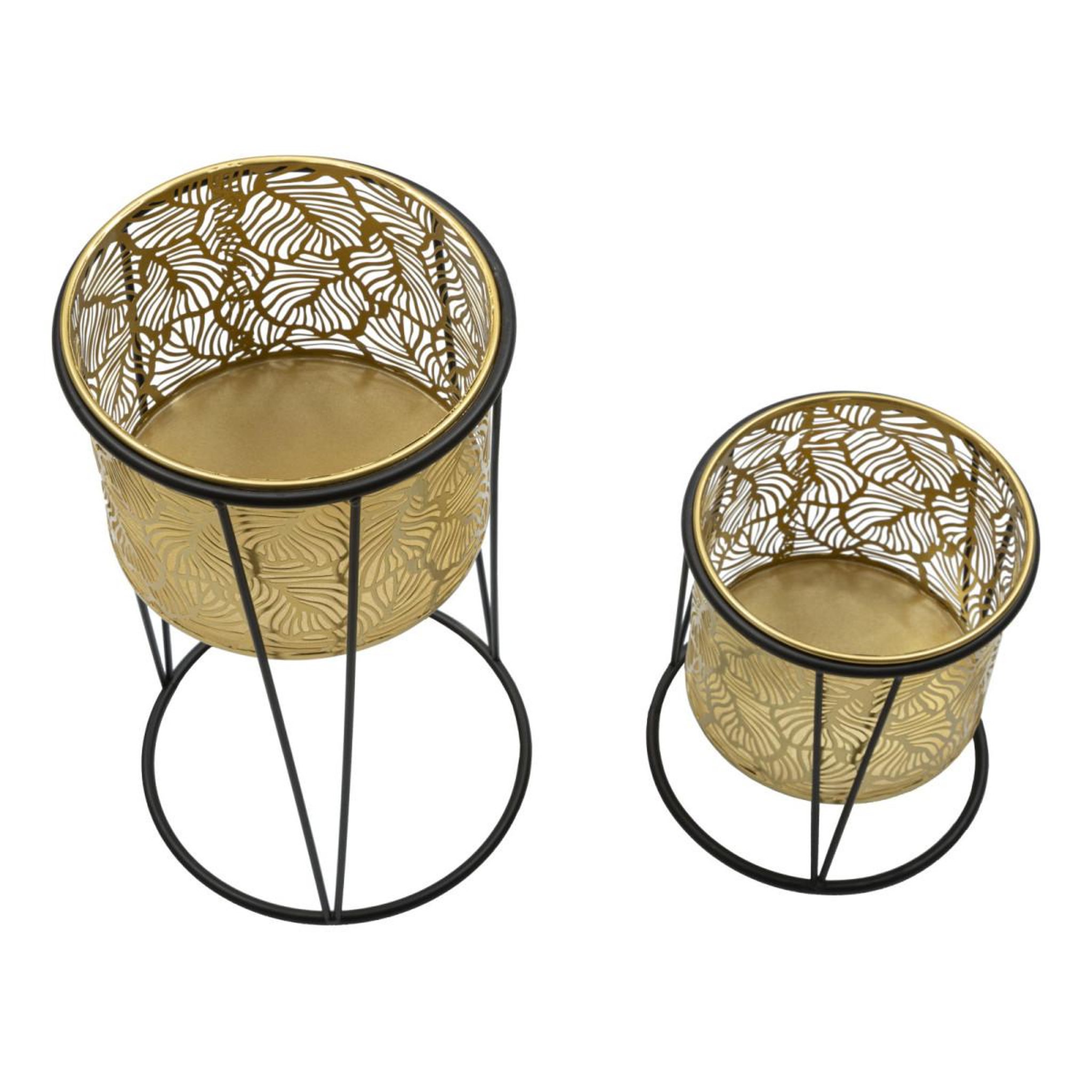 Voir la diapositive 2 : Paris Prix Lot de 2 cache-pots sur pied  leavy  40cm or & noir