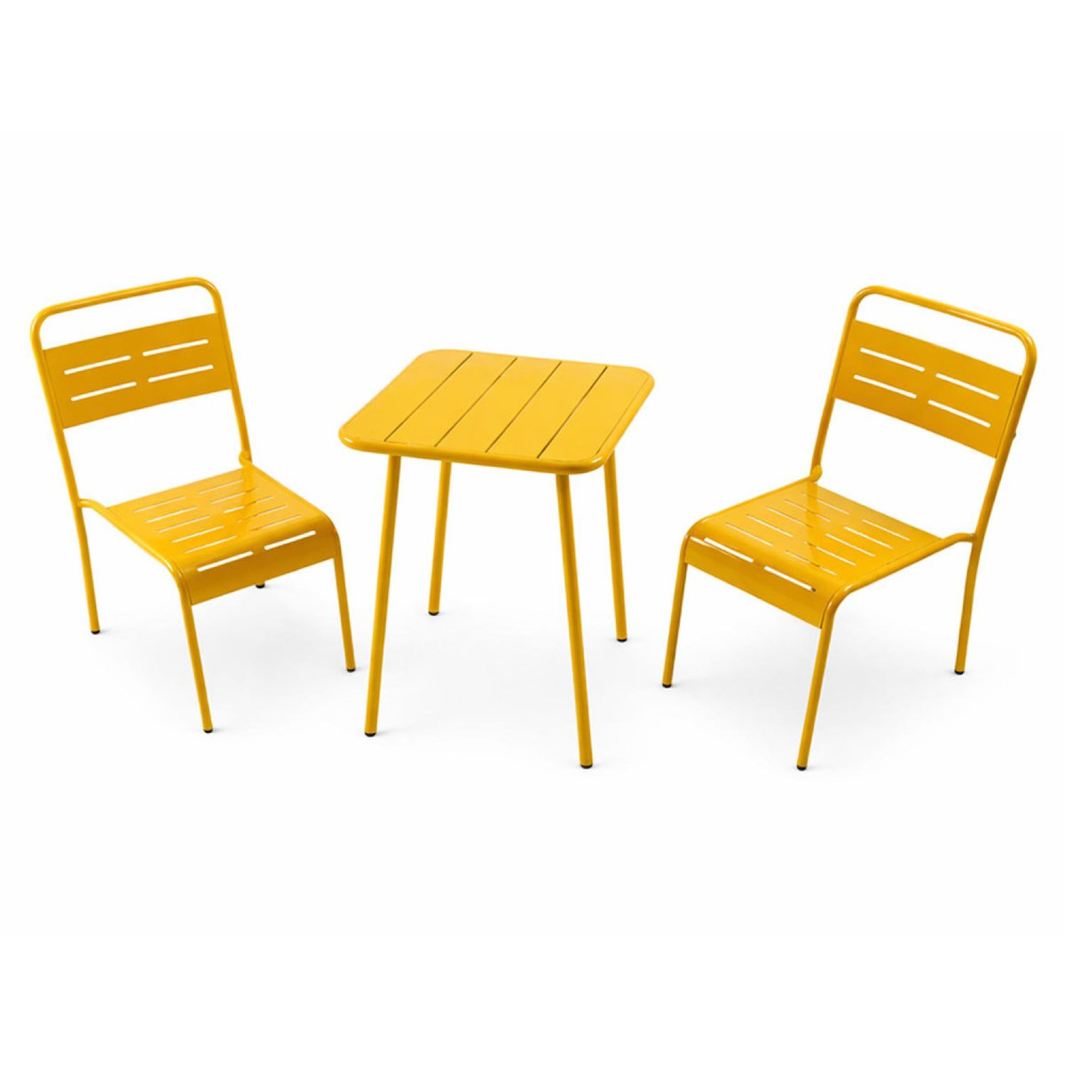 CONCEPT USINE Ensemble table de jardin carrée 50cm et 2 chaises jaune BERGAME
