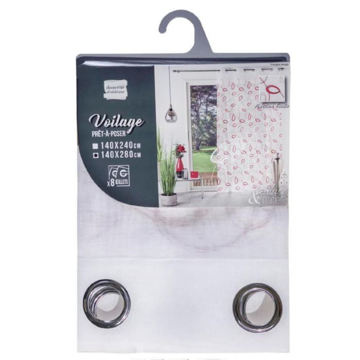 Paris Prix Rideau Voilage à Œillets  Hoops  140x280cm Rouge