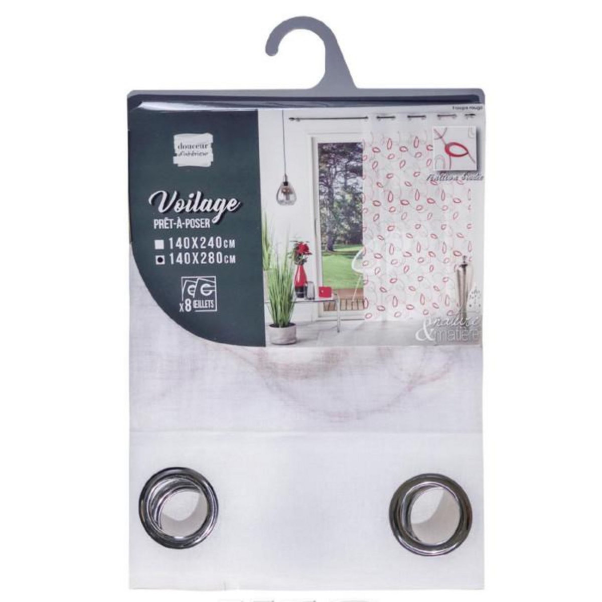 Paris Prix Rideau Voilage à Œillets  Hoops  140x280cm Rouge