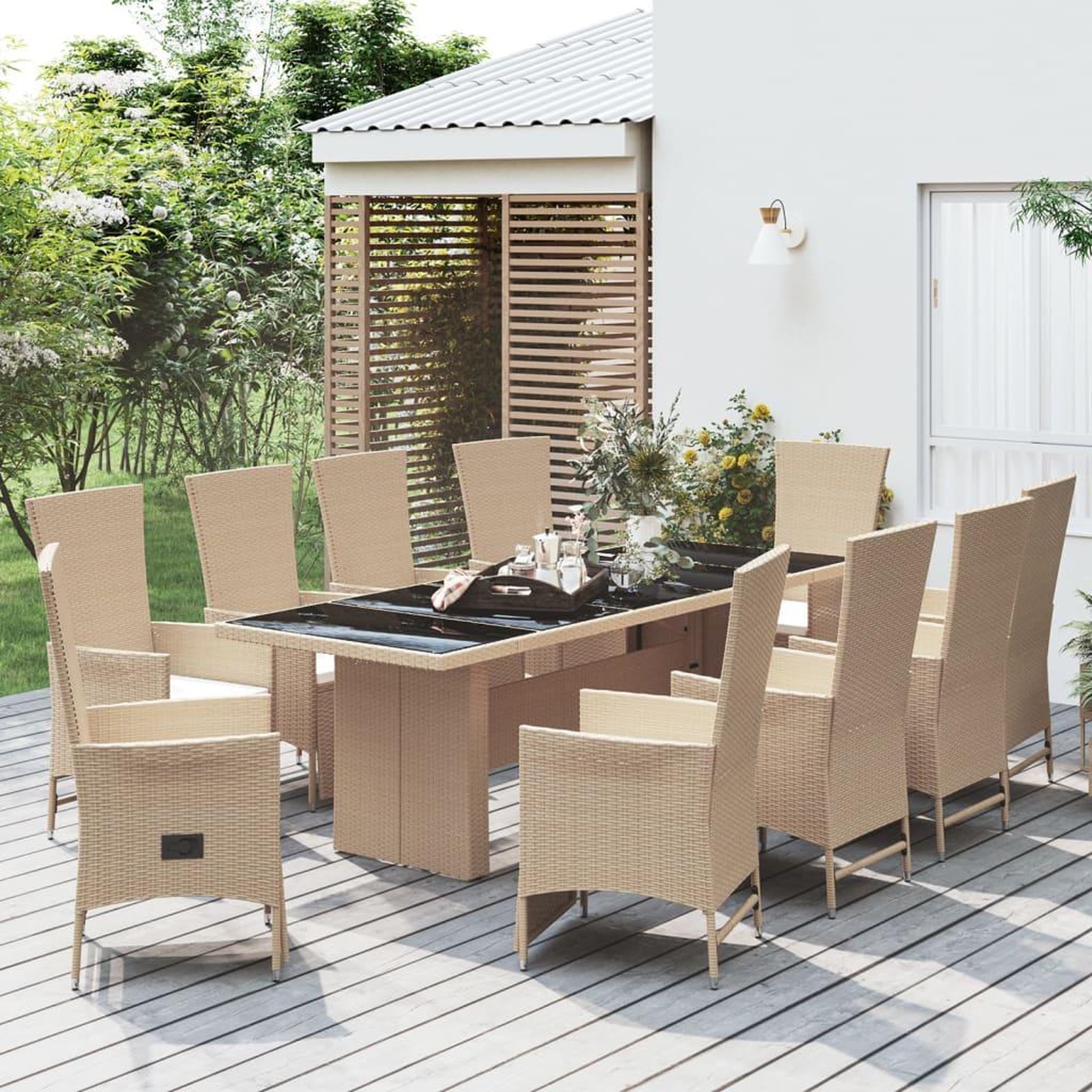 VIDAXL Ensemble a manger de jardin et coussins 11 pcs beige poly rotin