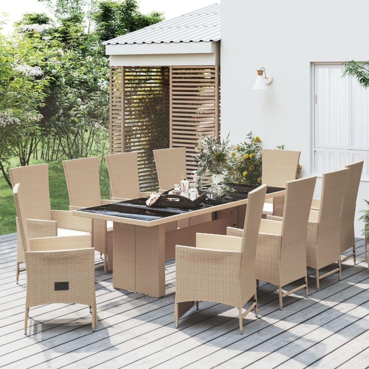 VIDAXL Ensemble a manger de jardin et coussins 11 pcs beige poly rotin