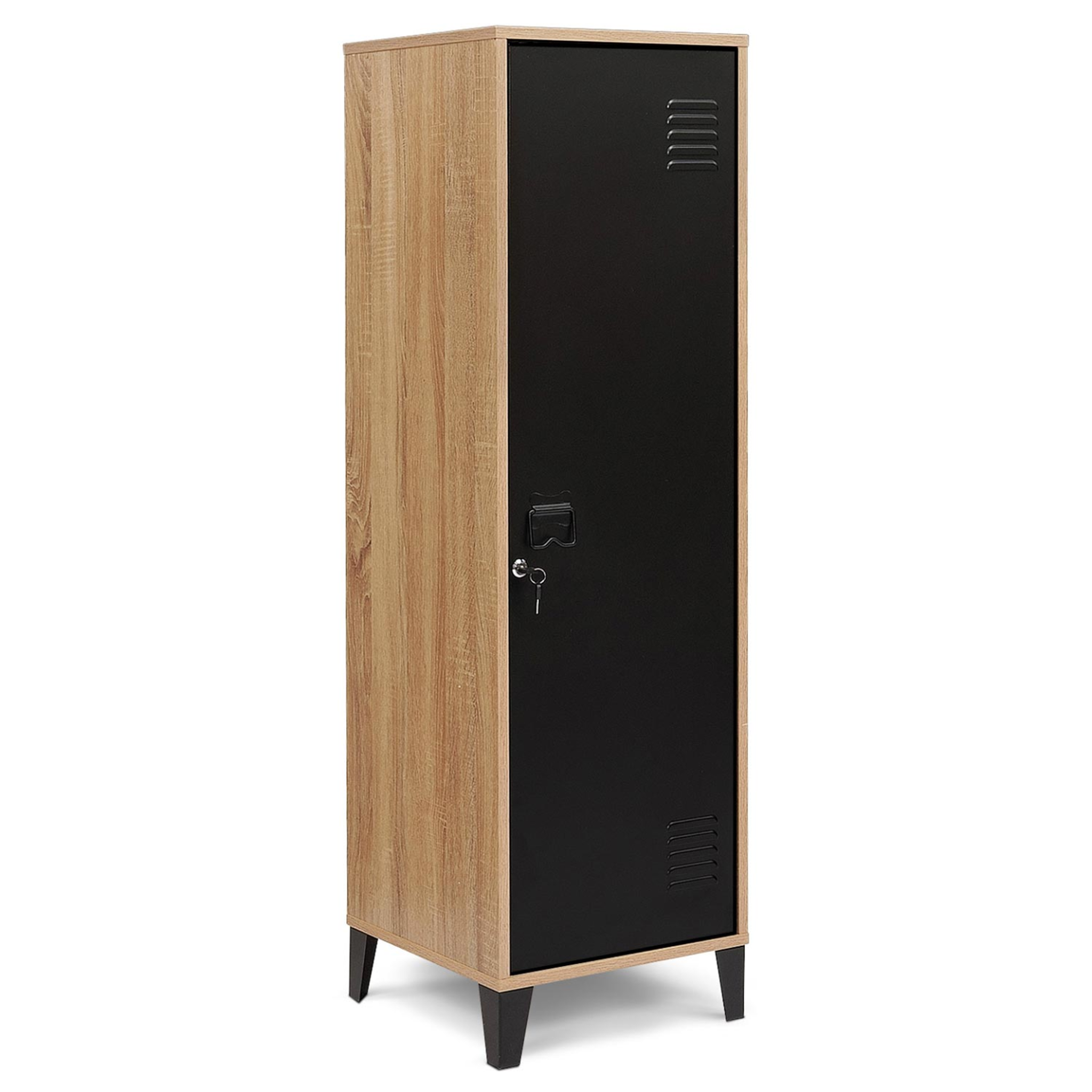 ID MARKET Armoire vestiaire ester 1 porte métal noir et contour bois design industriel