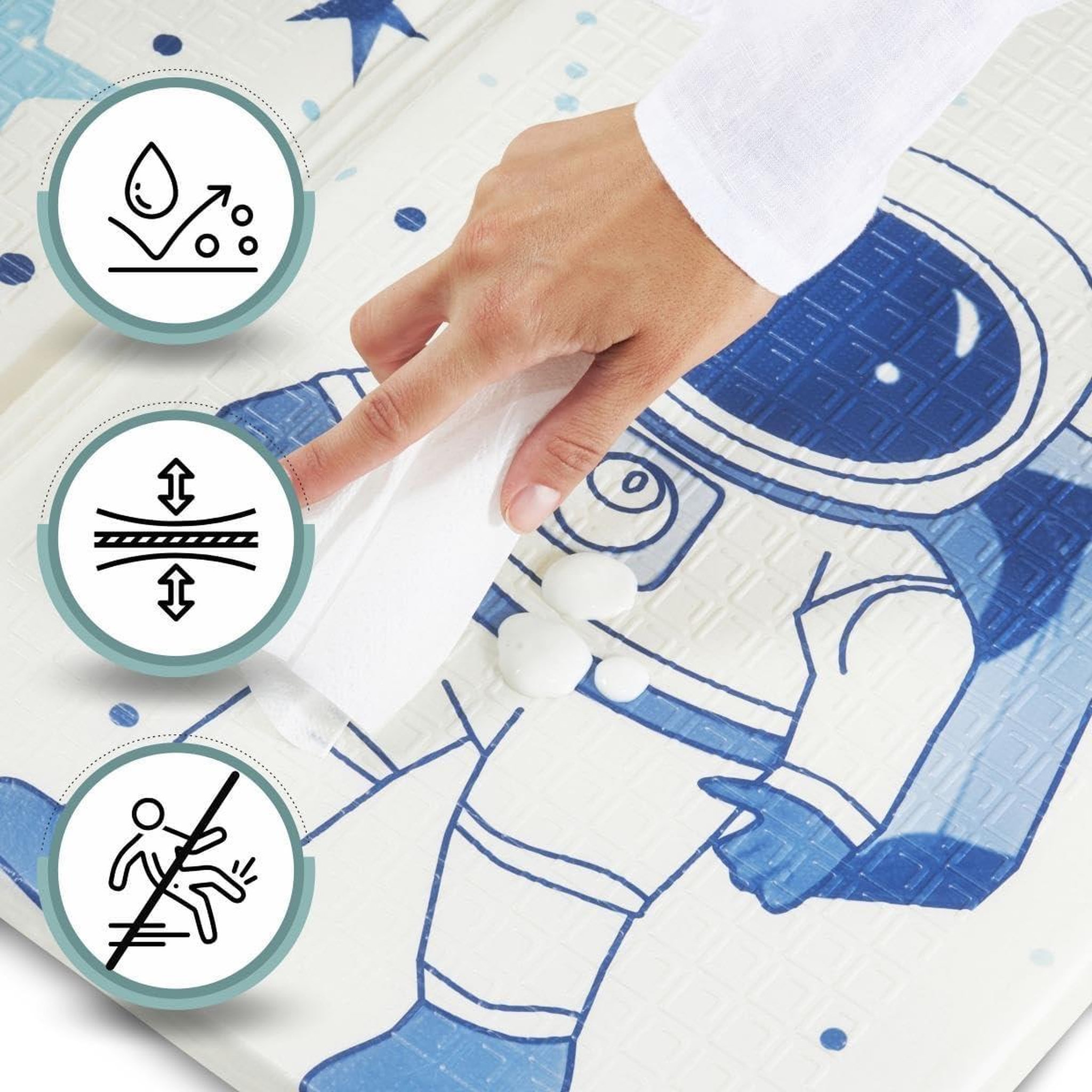 Voir la diapositive 3 : MOBY SYSTEM Tapis d'Éveil Pliable Double Face en Mousse XPE 180 x 120 cm, Éléphants et Motifs Gris
