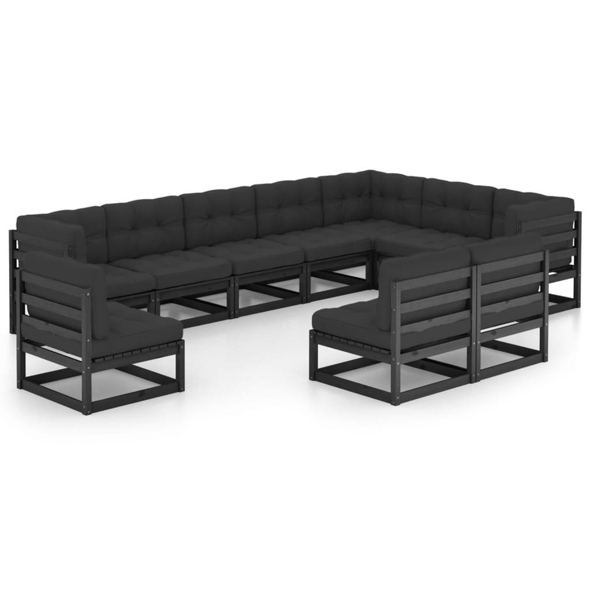 Voir la diapositive 1 : VIDAXL Salon de jardin 10 pcs avec coussins Noir Bois de pin massif