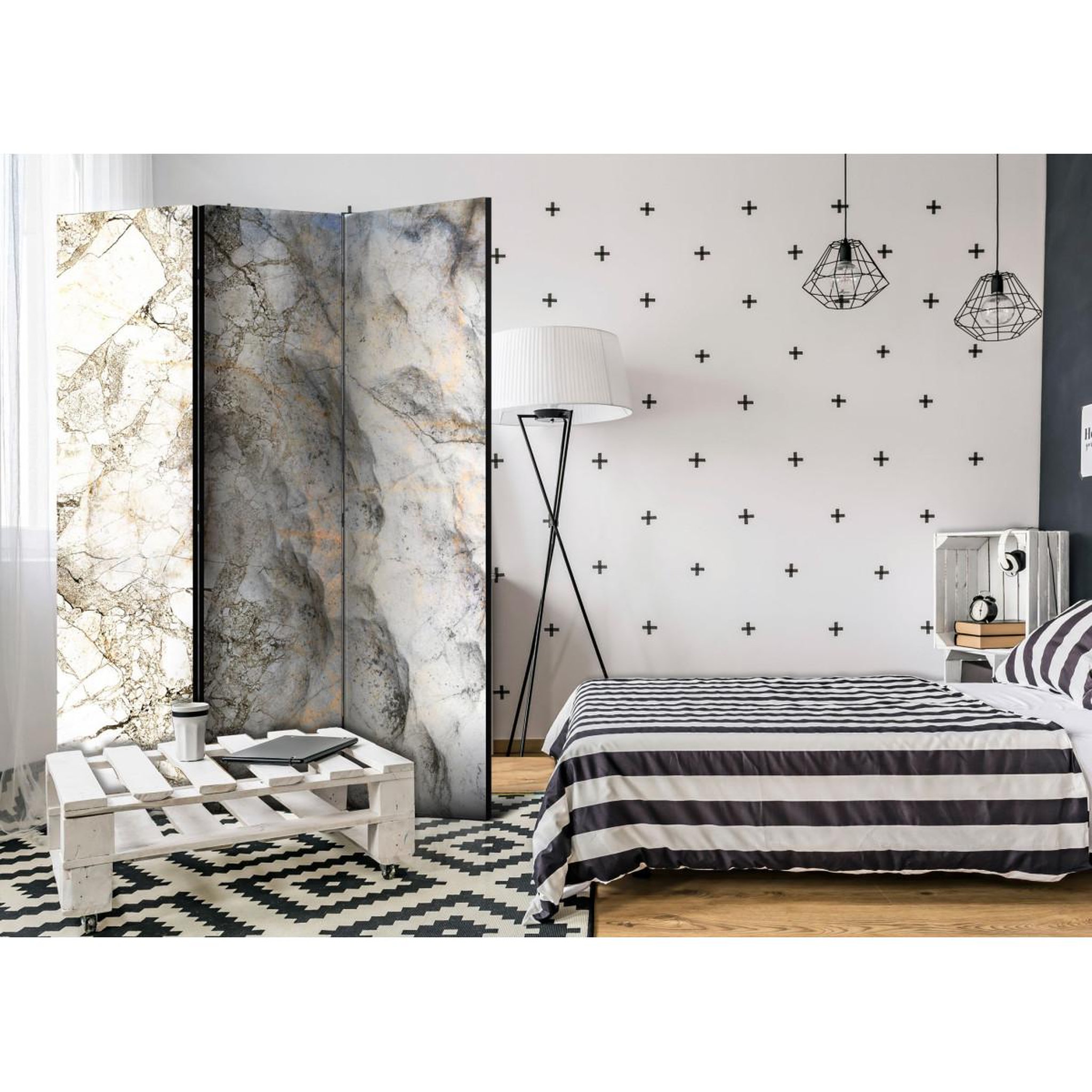 Voir la diapositive 2 : Paris Prix Paravent 3 volets  marble mystery  135x172cm