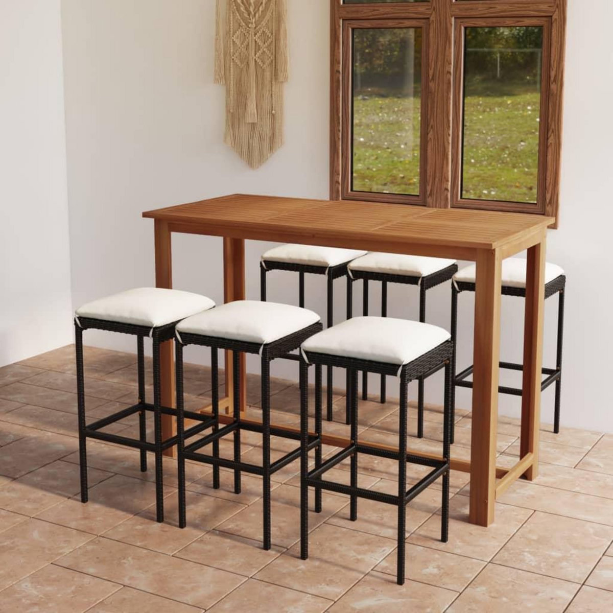 VIDAXL Ensemble de bar de jardin avec coussins 7 pcs Noir