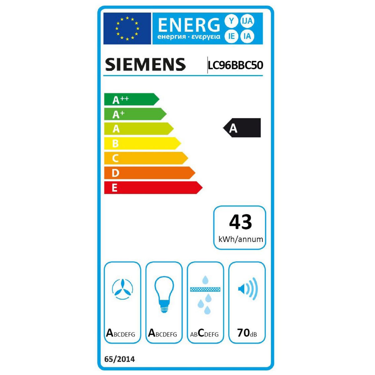 Siemens Hotte décorative murale 90cm 70db 590m3/h inox - lc96bbc50