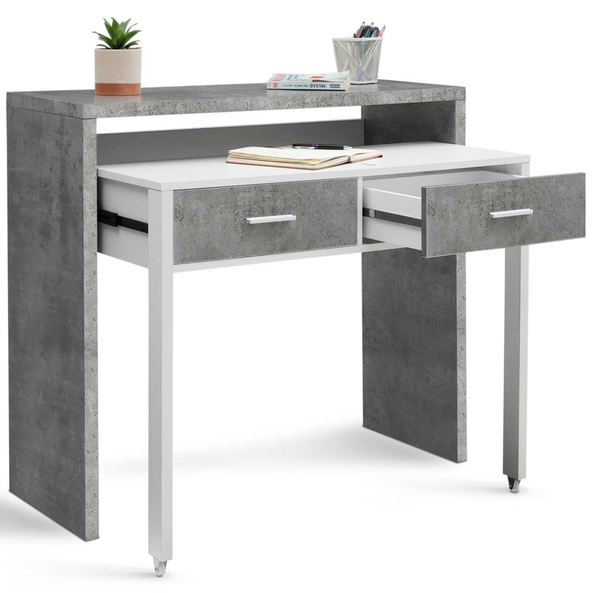 ID MARKET Bureau extensible MAX effet béton et blanc