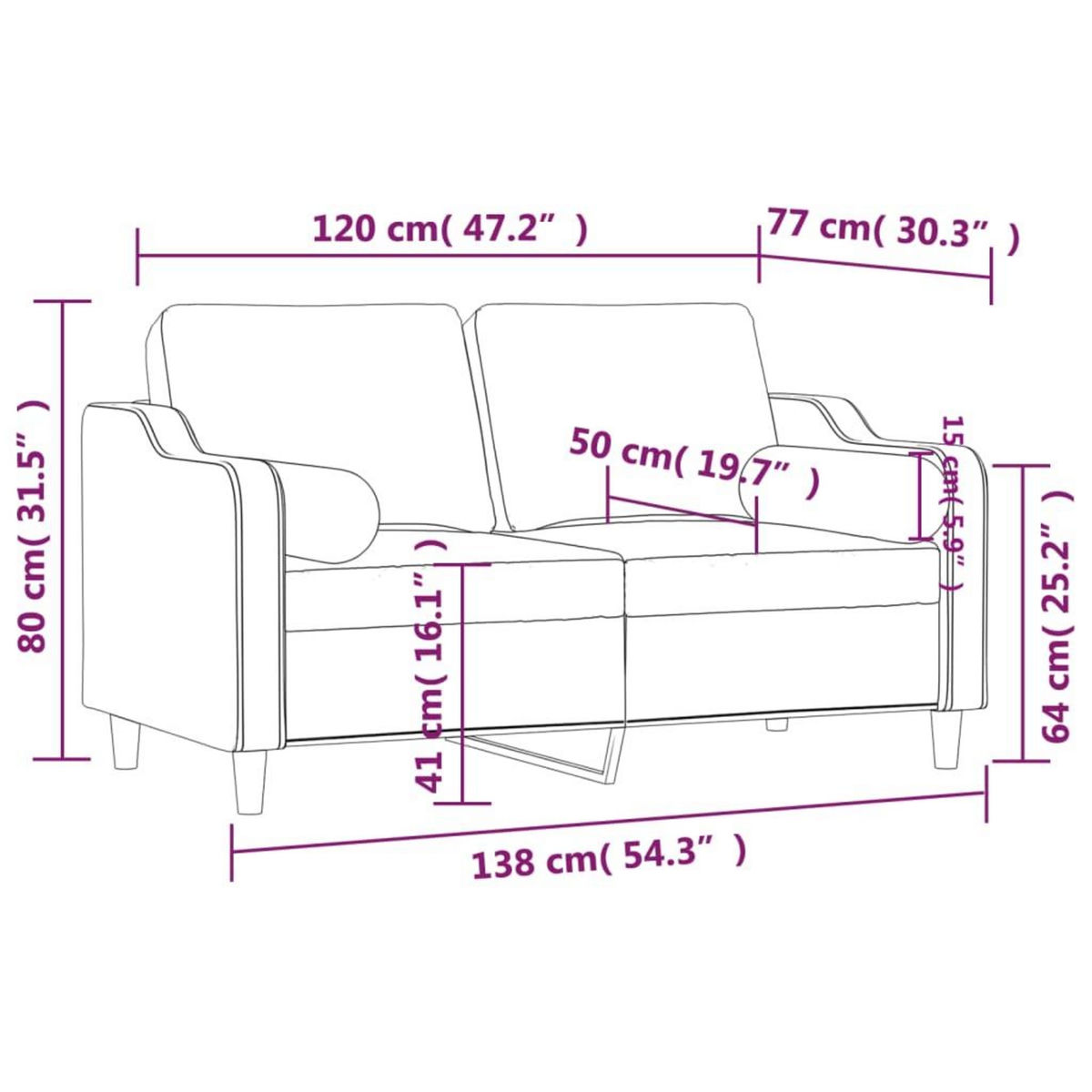 VIDAXL Canape 2 places avec oreillers gris fonce 120 cm tissu