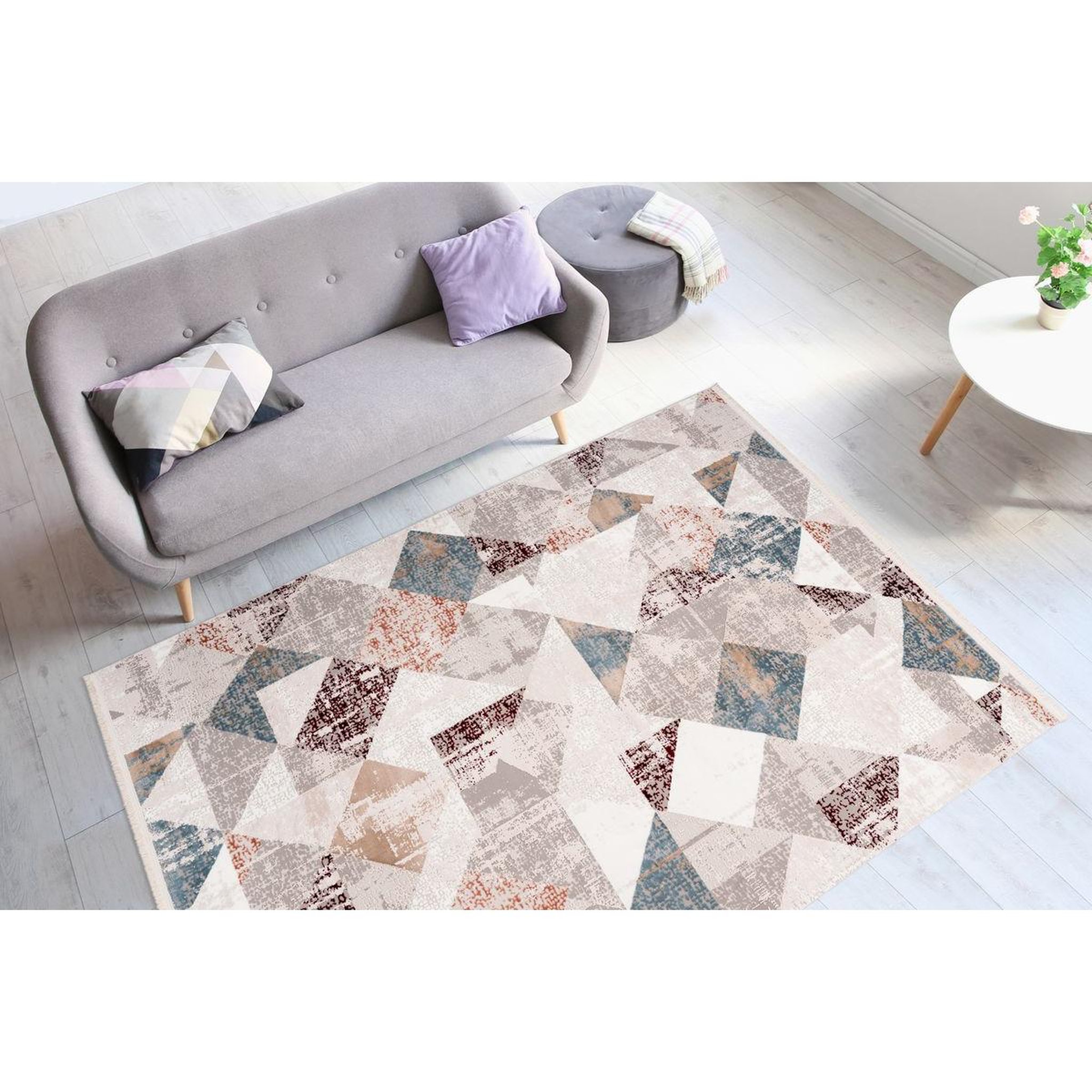 Voir la diapositive 2 : Paris Prix Tapis géométrique à franges  akropolis ii  gris & rose