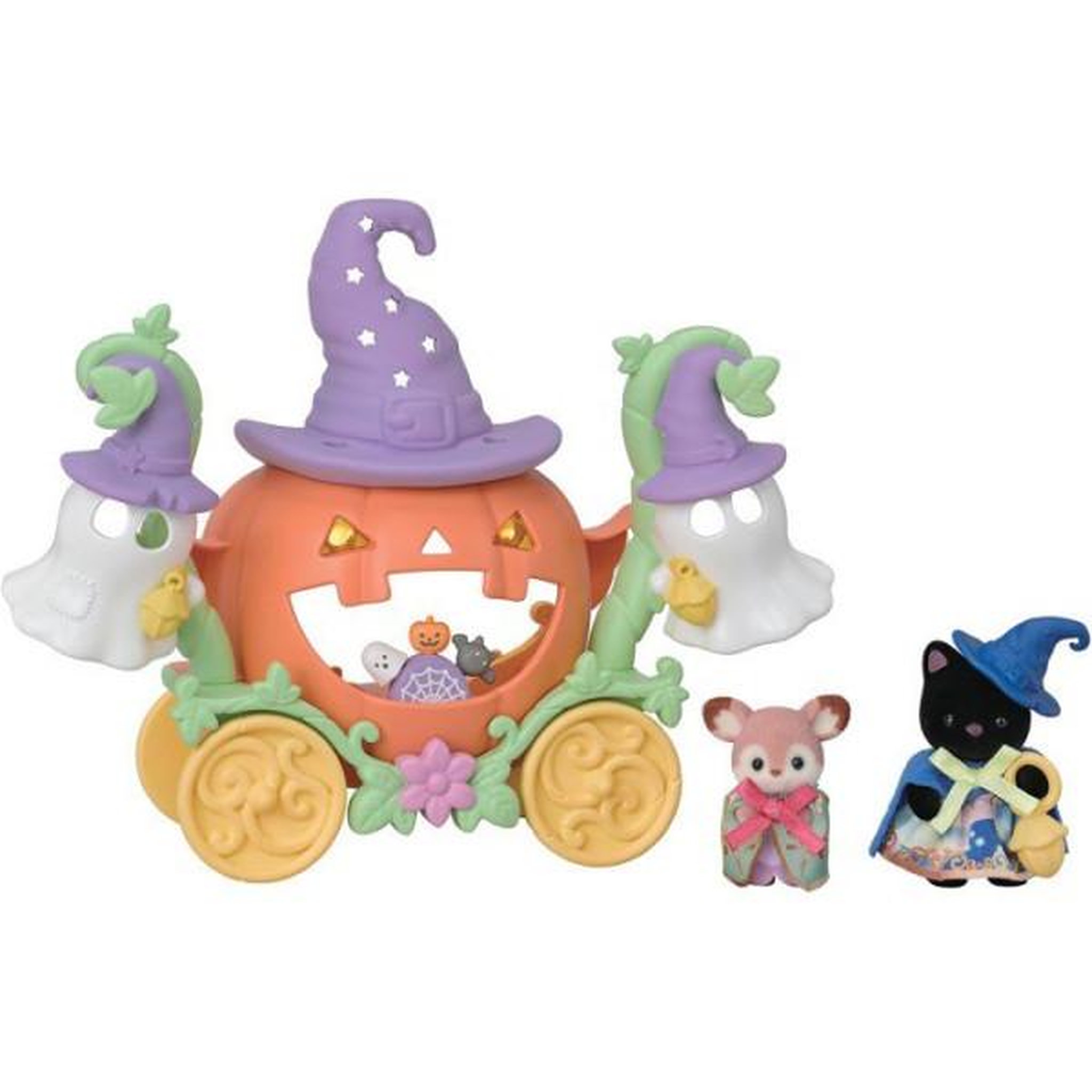 Sylvanian Families Mini set Sylvanian Families Halloween : carrosse citrouille, Gloria chaton & Kai la biche, accessoires fantômes