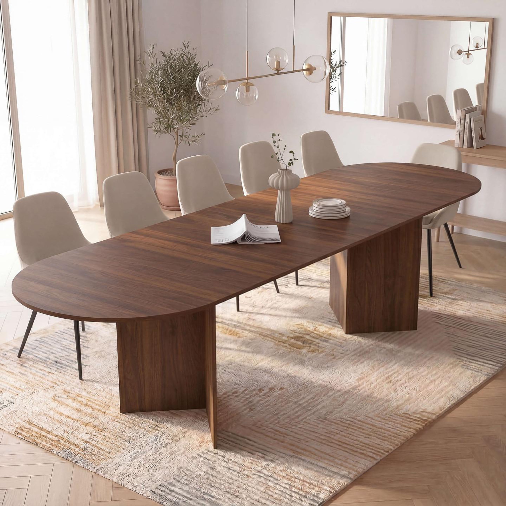 Voir la diapositive 2 : ID MARKET Table à manger extensible ovale marthe 6-12 personnes noyer 200-300 cm