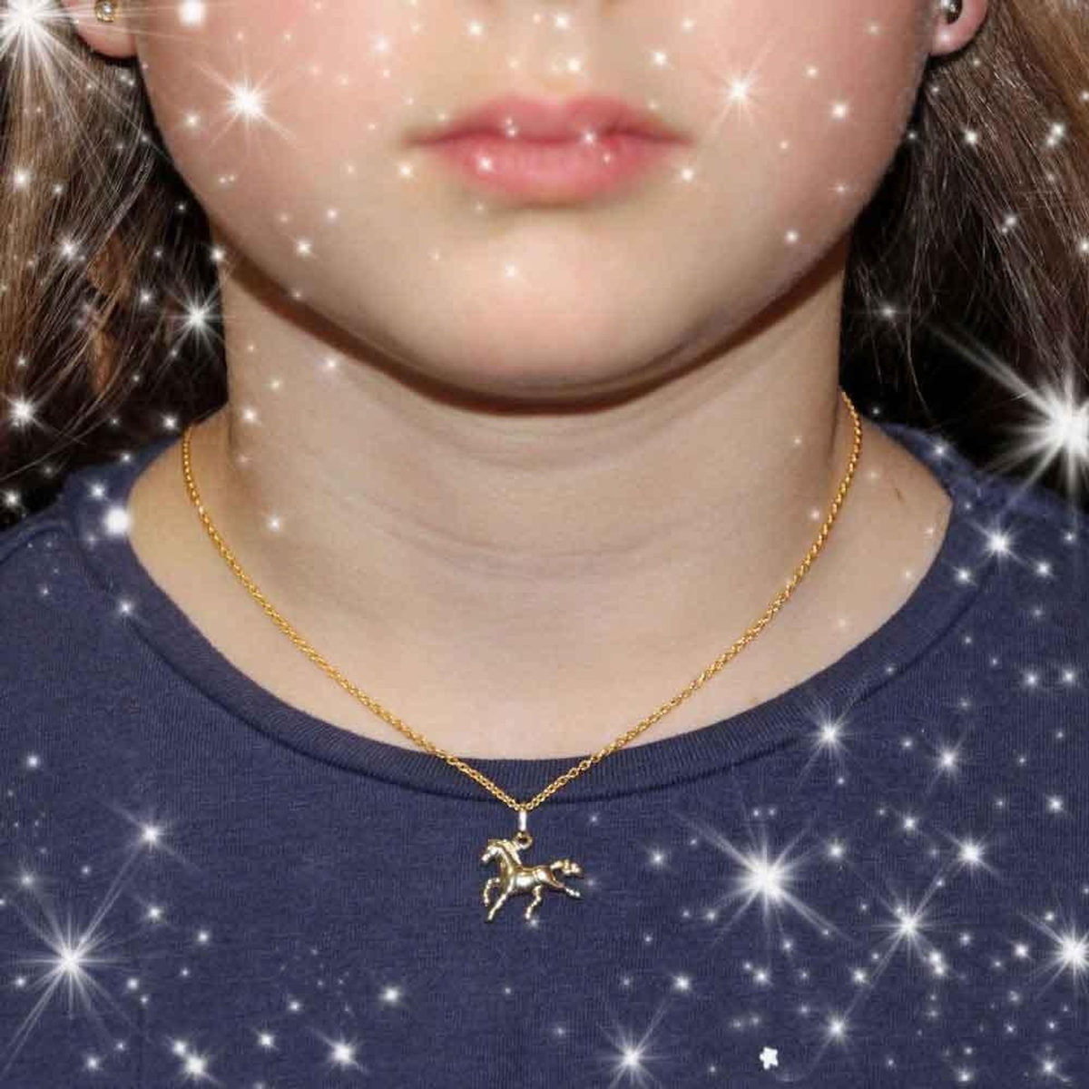 L'ATELIER D'AZUR Collier - Pendentif Cheval Or Jaune - Chaine Dorée Offerte - Enfant