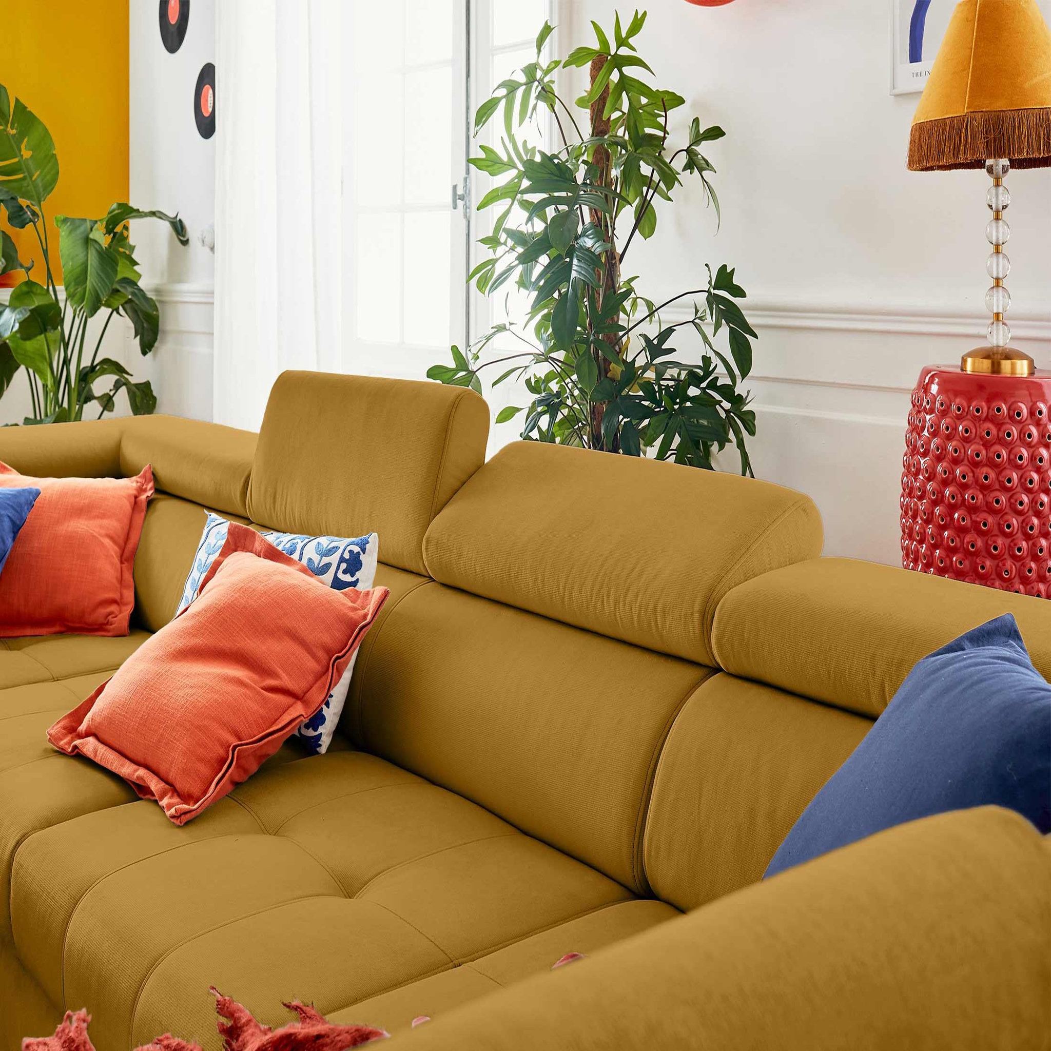 Voir la diapositive 4 : LISA DESIGN Merida - canapé panoramique en u - 7 places - convertible avec coffres et têtières réglables - en velours
