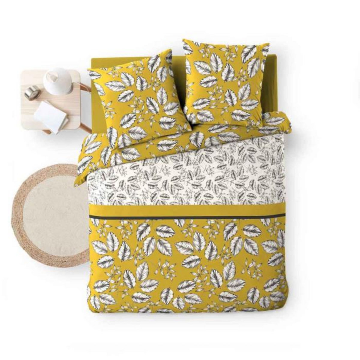 Paris Prix Parure de Lit 3 Pièces  Marjolaine  240x220cm Ocre